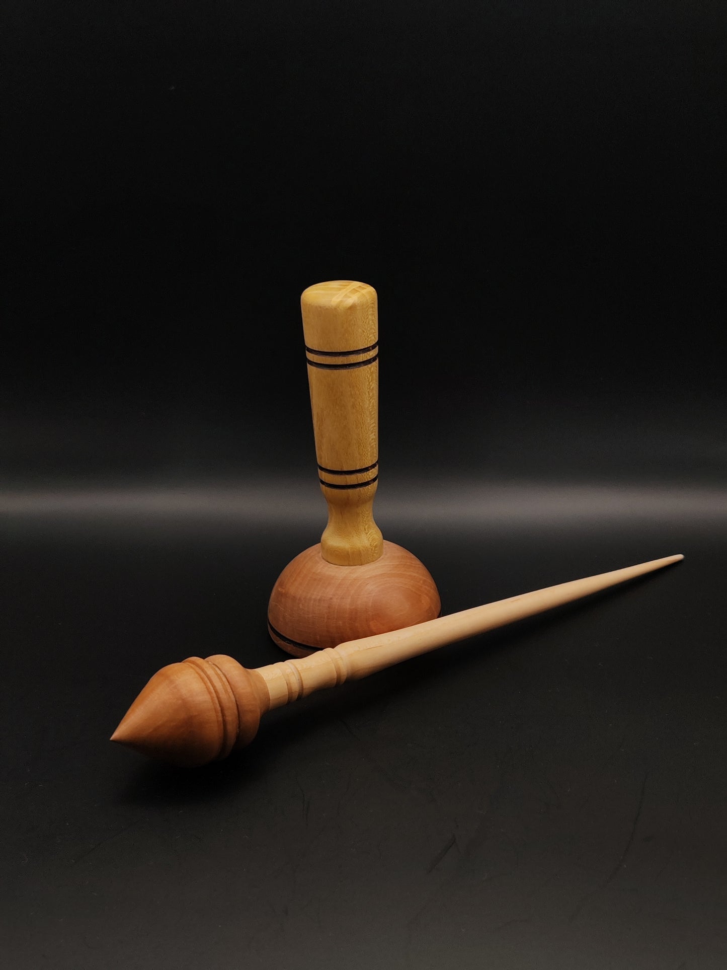 Support Spindle Set: Sycamore Shaft, Pear Whorl, and Acacia Lap Bowl