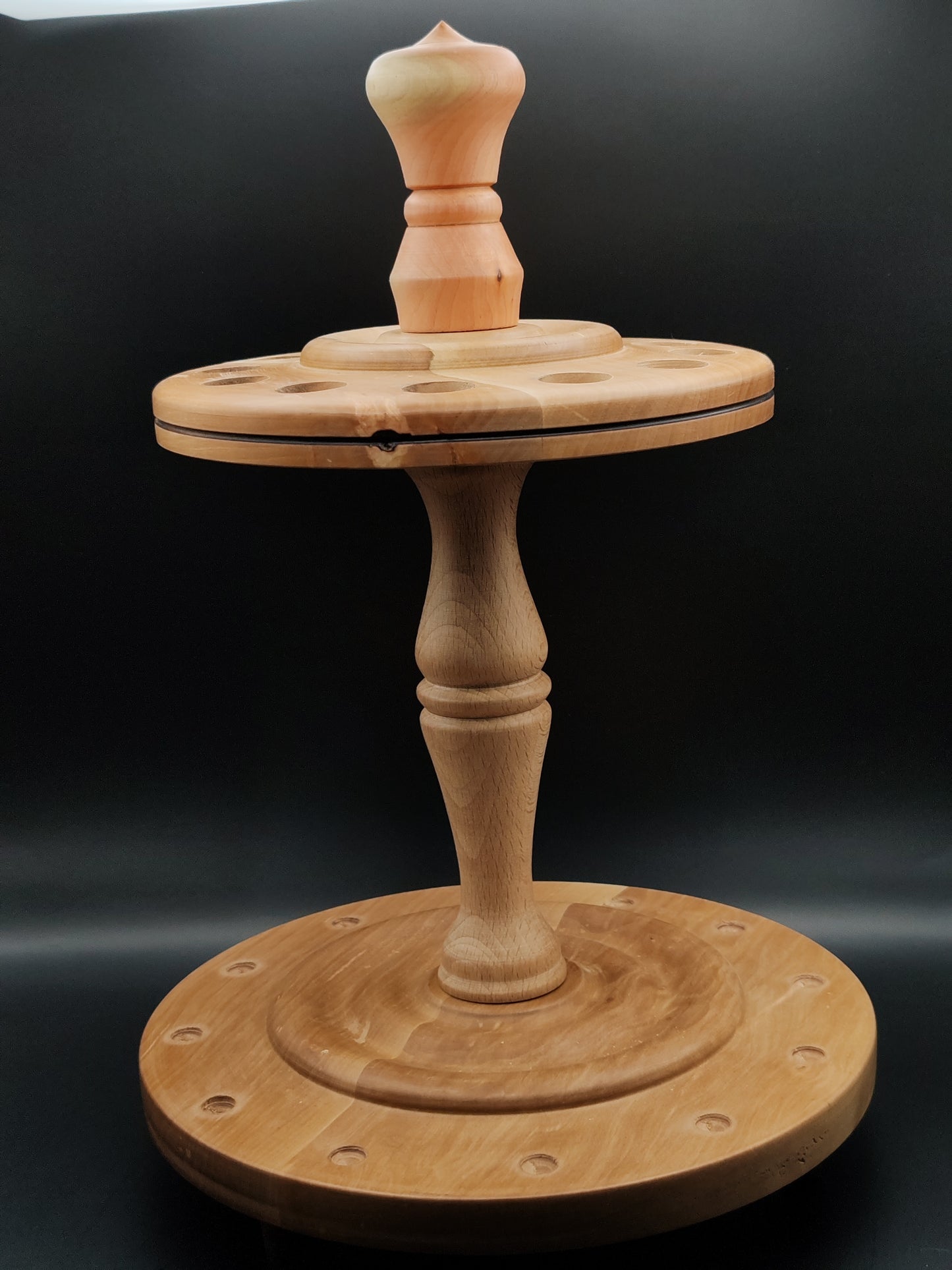 Spindle Stand: Pear, Beech, and Natural Pink Wood for Drop and Support Spindles