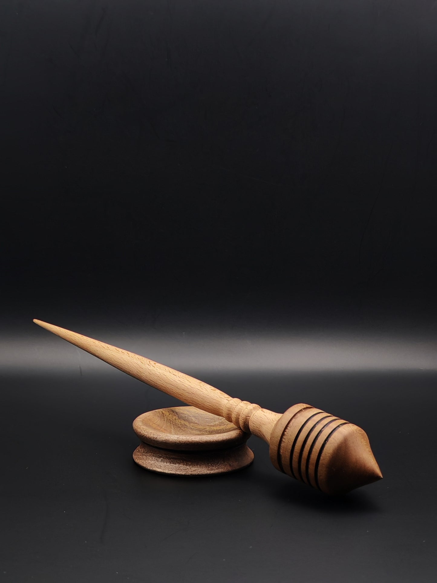 Support Spindle Set: Walnut Whorl & Beech Shaft (24.5 cm / 9.65 inches, 27 g / 0.95 oz) with Walnut Support Bowl