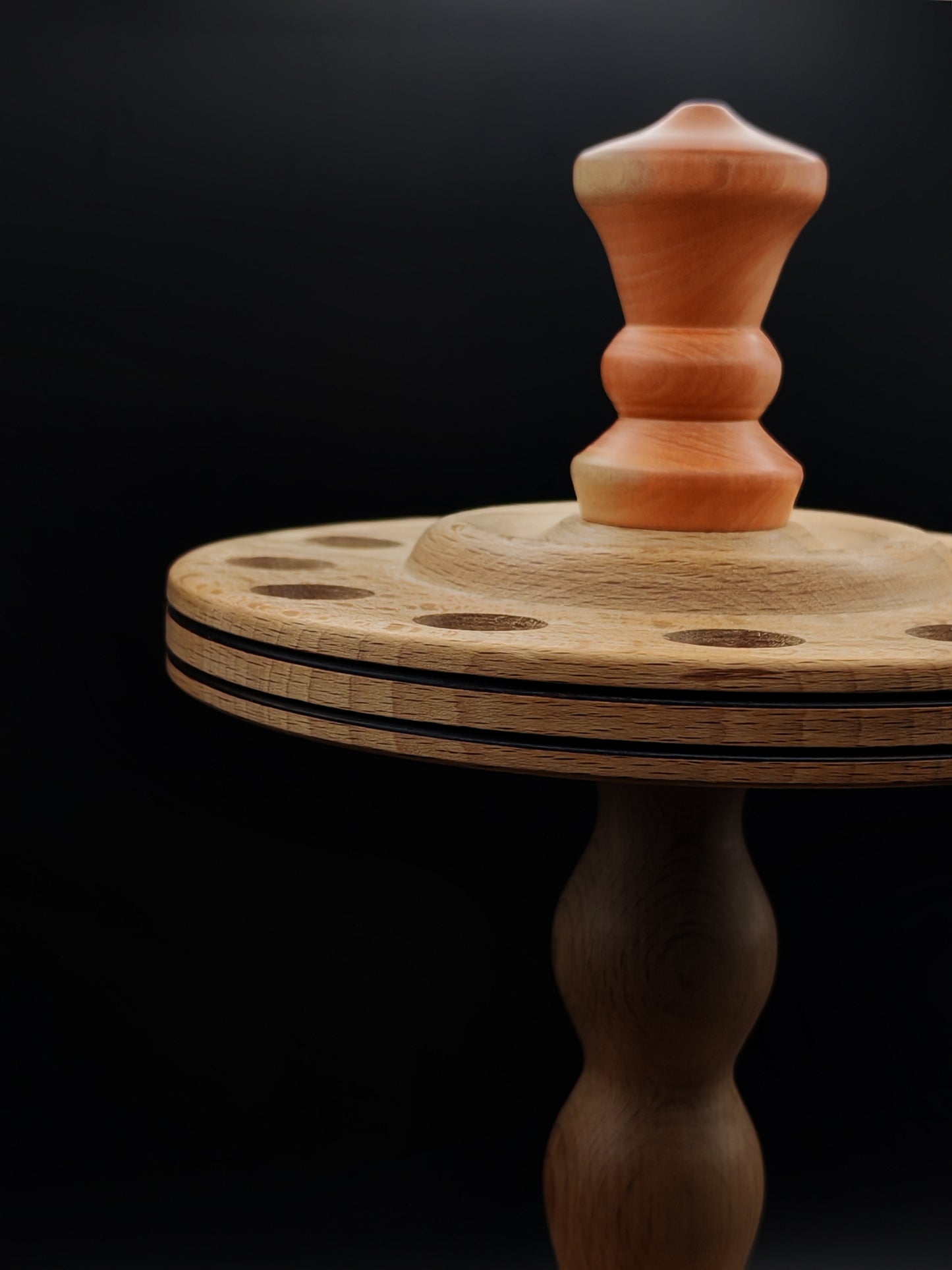 Spindle Stand for 12 Support and Drop Spindles: Pear, Beech, and Rose-Colored Wood