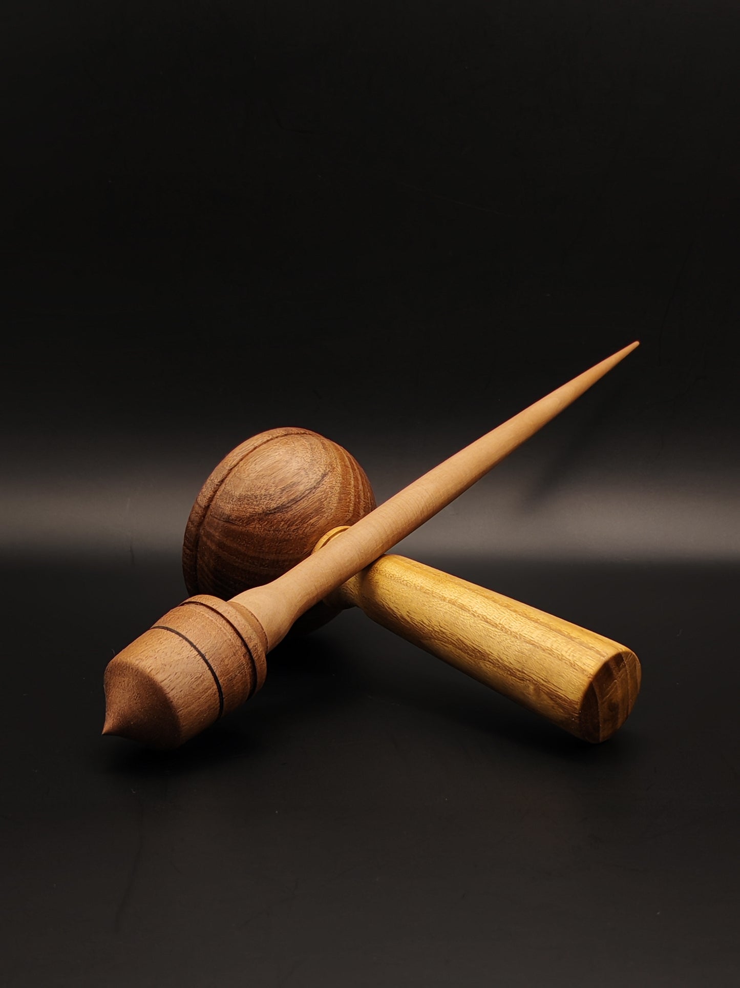 Support Spindle Set: Pear Shaft & Walnut Whorl (25 cm / 9.84 inches, 20 g / 0.71 oz) with Mulberry & Walnut Lap Support Bowl