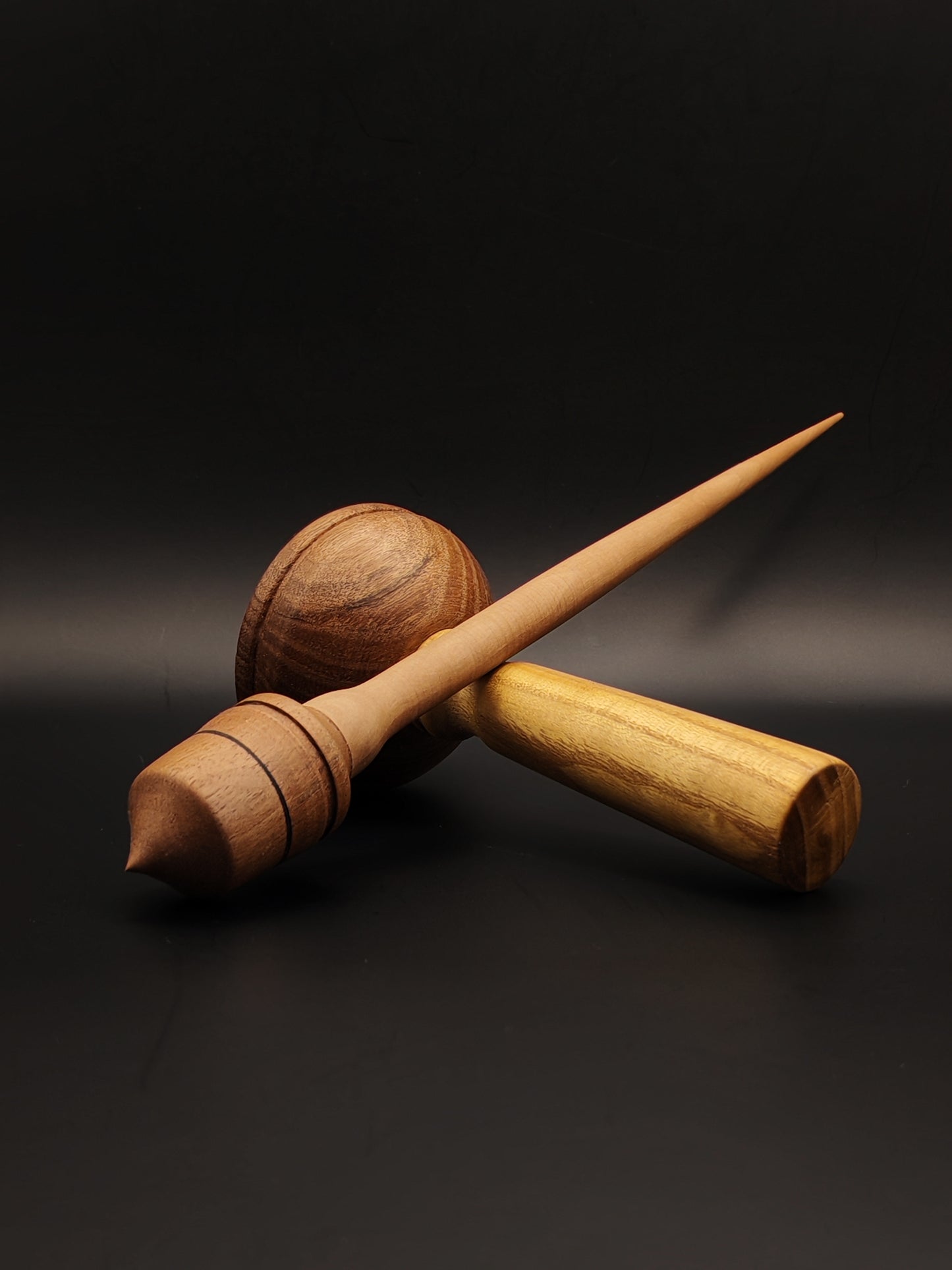 Support Spindle Set: Pear Shaft & Walnut Whorl (25 cm / 9.84 inches, 20 g / 0.71 oz) with Mulberry & Walnut Lap Support Bowl