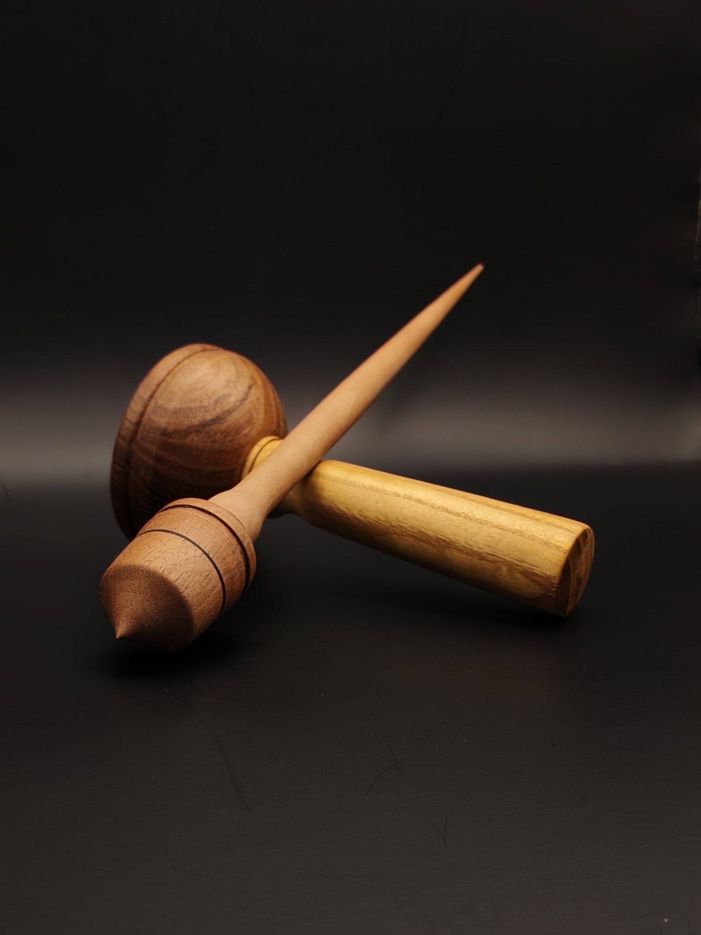 Support Spindle Set: Pear Shaft & Walnut Whorl (25 cm / 9.84 inches, 20 g / 0.71 oz) with Mulberry & Walnut Lap Support Bowl