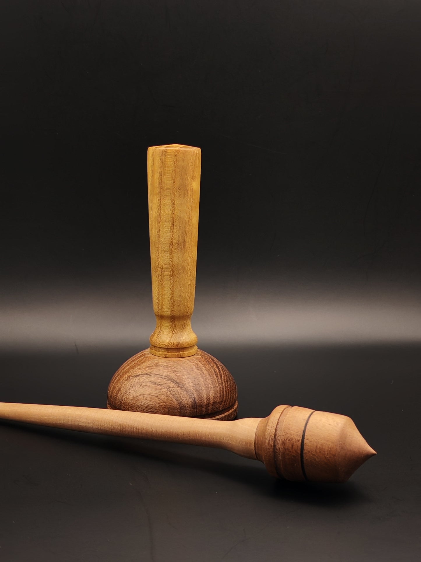 Support Spindle Set: Pear Shaft & Walnut Whorl (25 cm / 9.84 inches, 20 g / 0.71 oz) with Mulberry & Walnut Lap Support Bowl