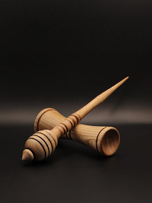 Support Spindle Set: Alder Shaft & Grey Walnut Whorl (25.5 cm / 10.04 inches, 25 g / 0.88 oz) with Oak Lap Support Bowl