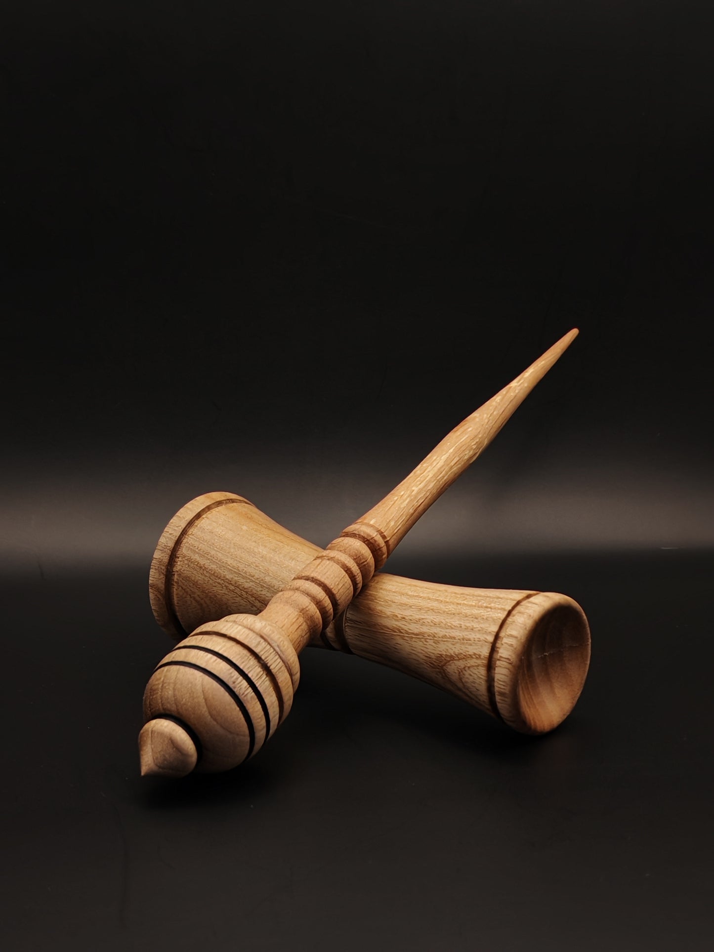 Support Spindle Set: Alder Shaft & Grey Walnut Whorl (25.5 cm / 10.04 inches, 25 g / 0.88 oz) with Oak Lap Support Bowl