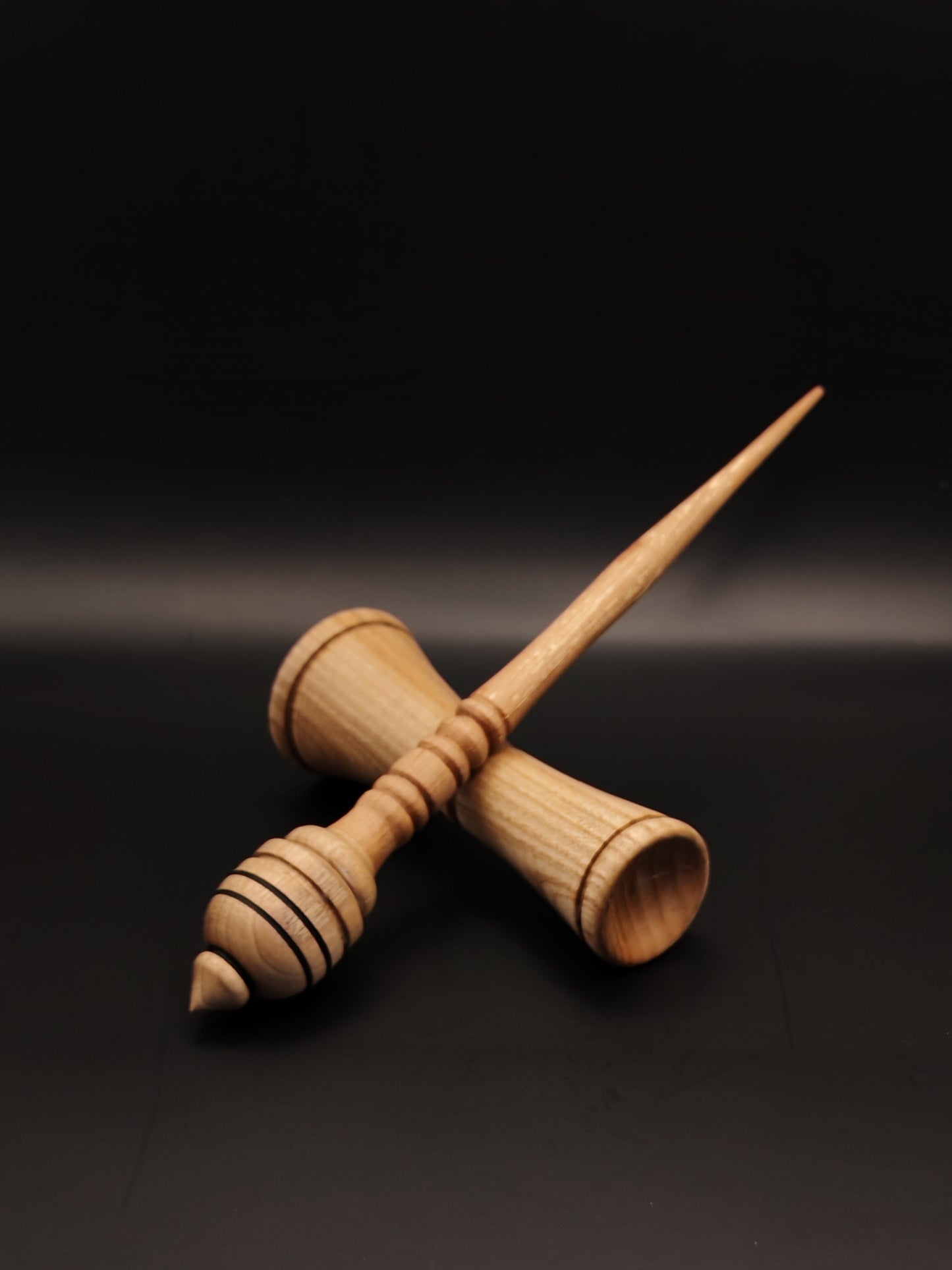 Support Spindle Set: Alder Shaft & Grey Walnut Whorl (25.5 cm / 10.04 inches, 25 g / 0.88 oz) with Oak Lap Support Bowl