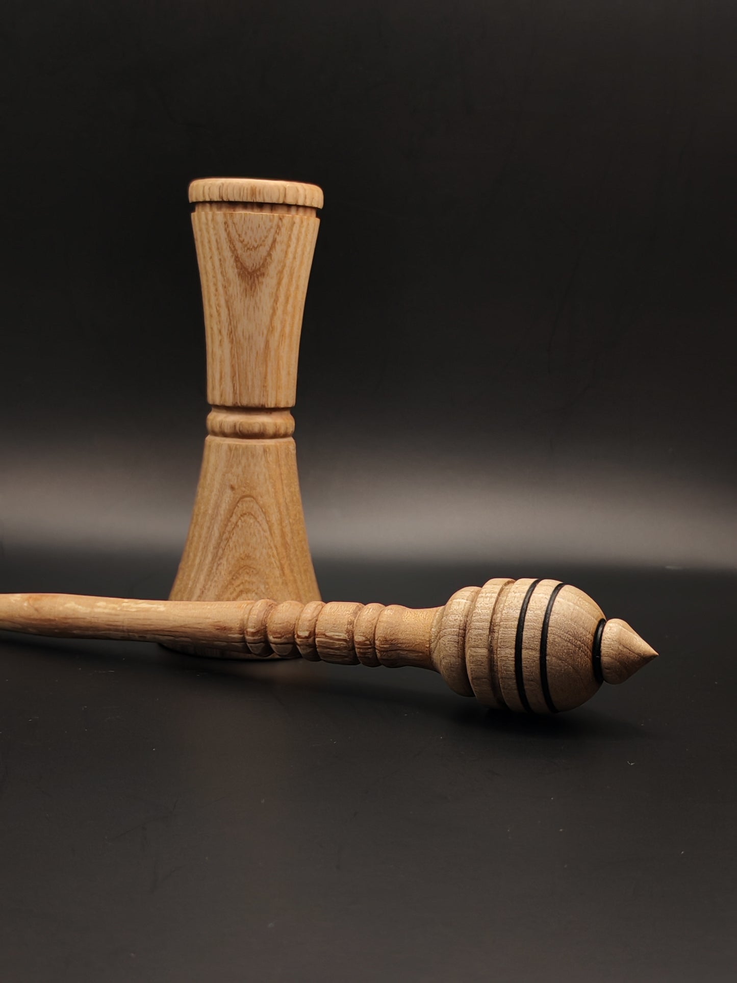 Support Spindle Set: Alder Shaft & Grey Walnut Whorl (25.5 cm / 10.04 inches, 25 g / 0.88 oz) with Oak Lap Support Bowl