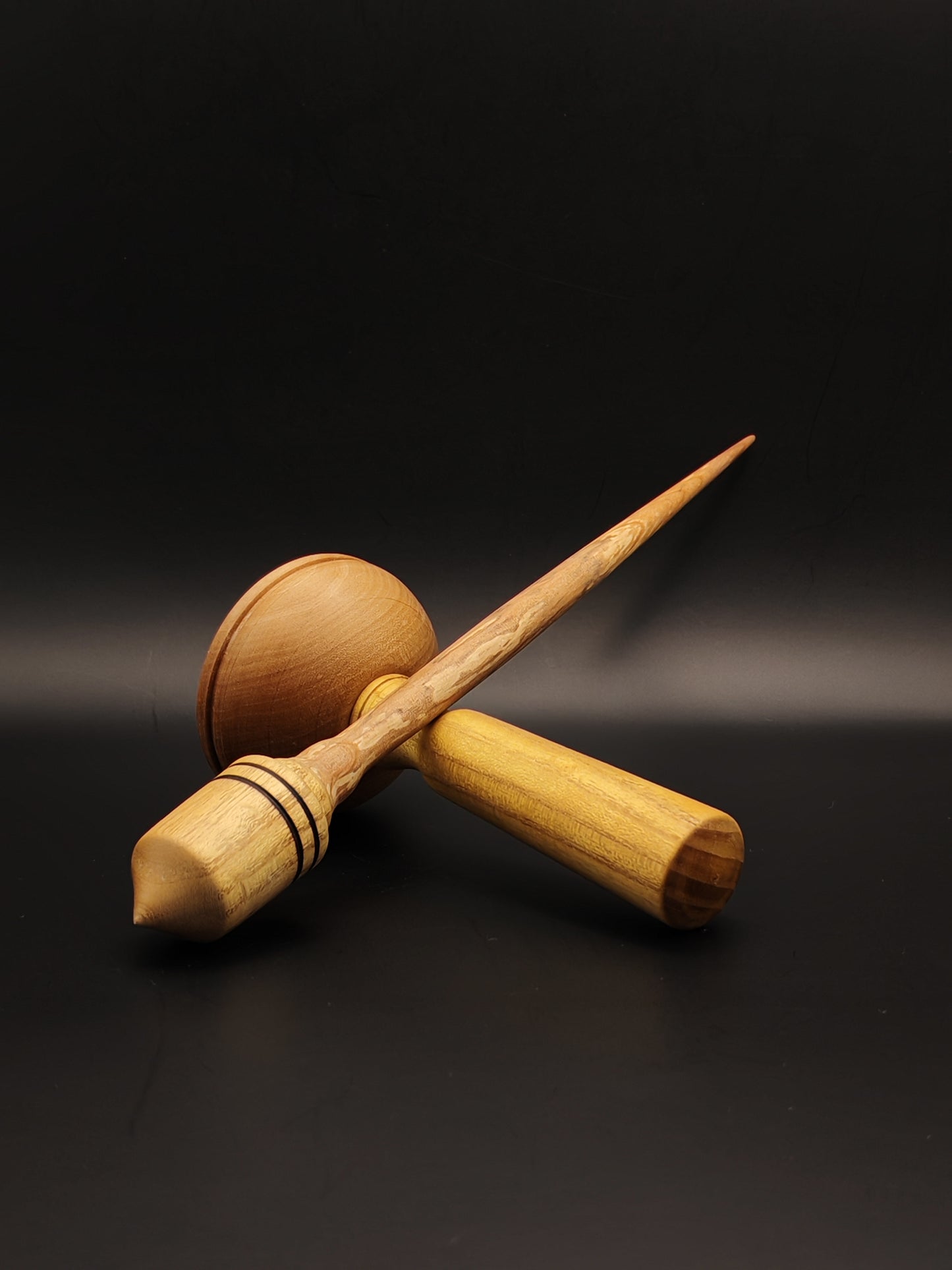 Support Spindle Set: Alder Shaft & Mulberry Whorl (25.5 cm / 10.04 inches, 18 g / 0.63 oz) with Mulberry & Pear Lap Support Bowl