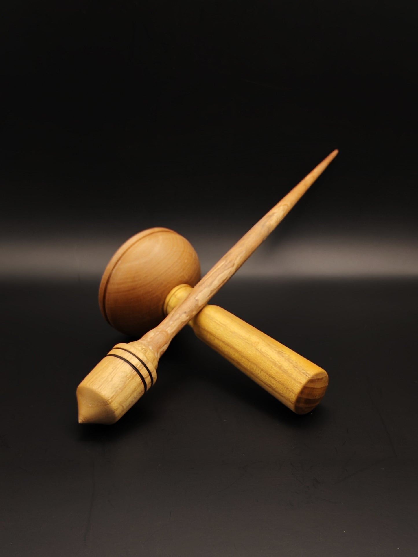 Support Spindle Set: Alder Shaft & Mulberry Whorl (25.5 cm / 10.04 inches, 18 g / 0.63 oz) with Mulberry & Pear Lap Support Bowl