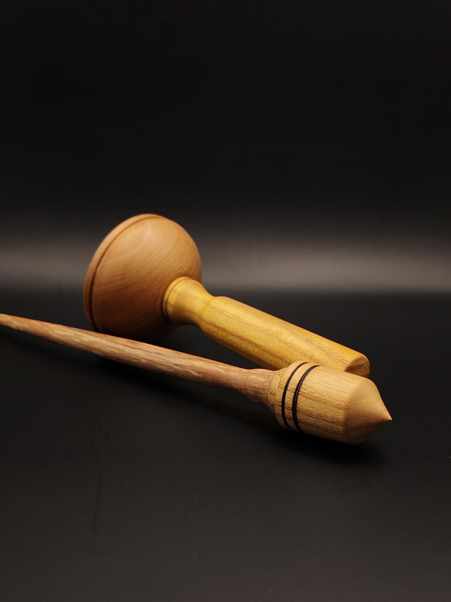 Support Spindle Set: Alder Shaft & Mulberry Whorl (25.5 cm / 10.04 inches, 18 g / 0.63 oz) with Mulberry & Pear Lap Support Bowl