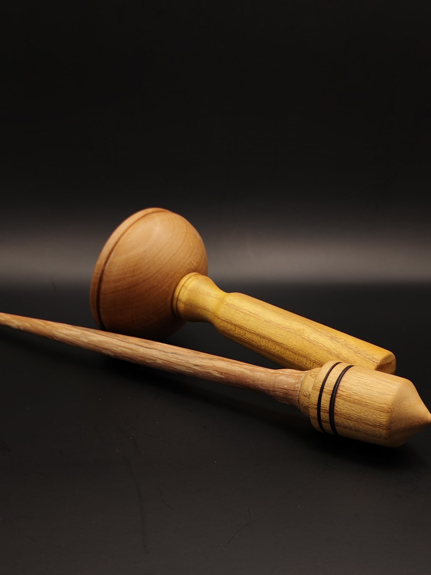 Support Spindle Set: Alder Shaft & Mulberry Whorl (25.5 cm / 10.04 inches, 18 g / 0.63 oz) with Mulberry & Pear Lap Support Bowl