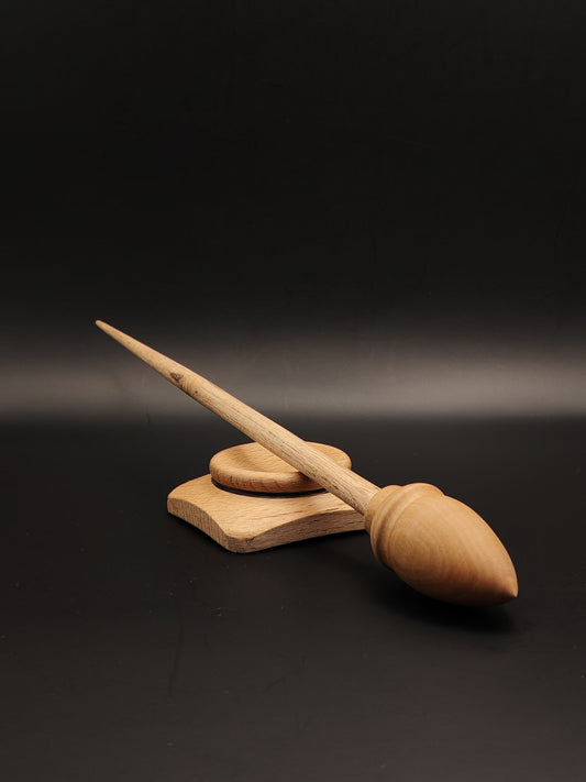 Support Spindle Set: Grey Walnut Shaft & Pear Whorl (25 cm / 9.84 inches, 20 g / 0.71 oz) with Beech Support Bowl