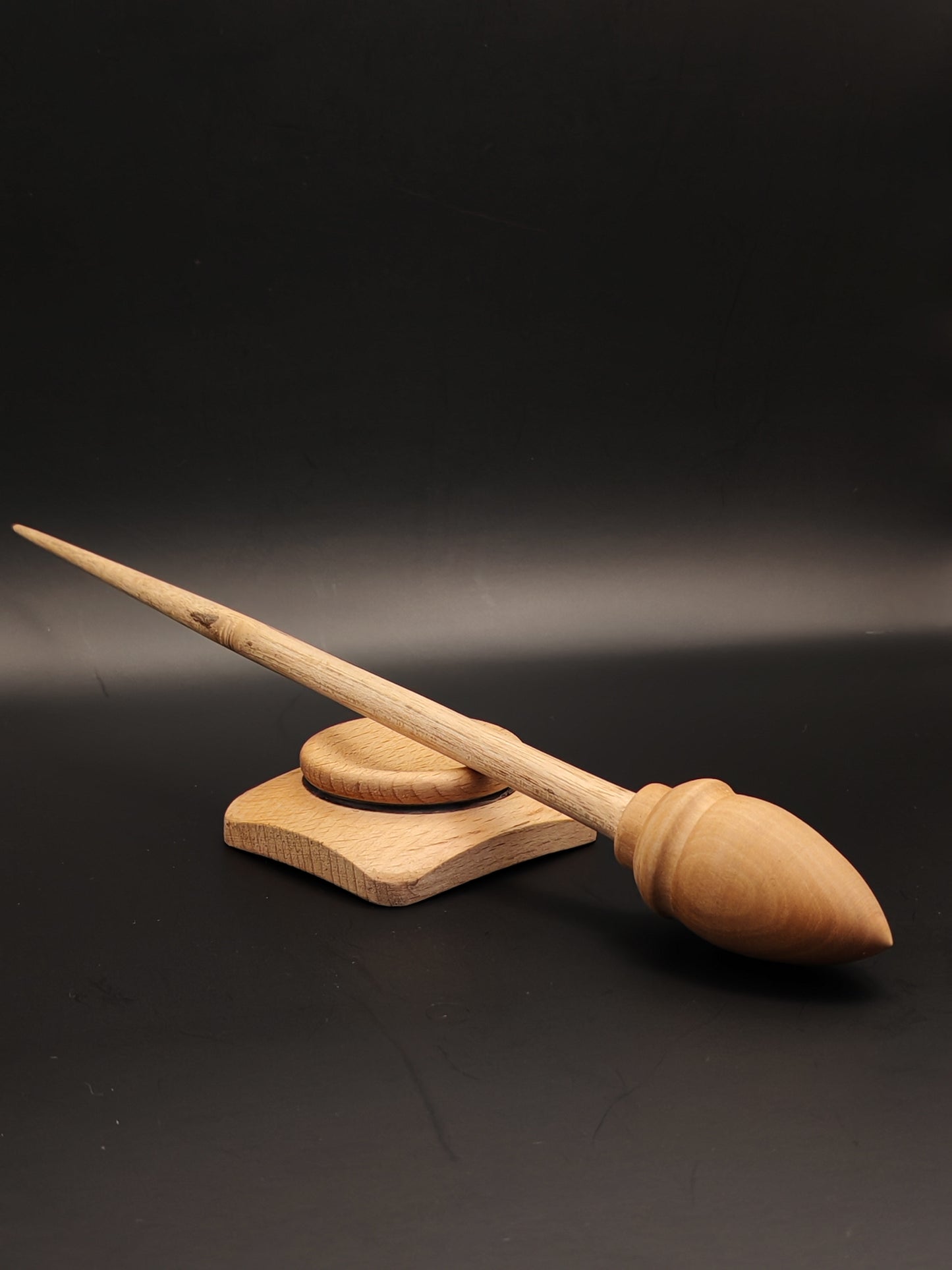 Support Spindle Set: Grey Walnut Shaft & Pear Whorl (25 cm / 9.84 inches, 20 g / 0.71 oz) with Beech Support Bowl