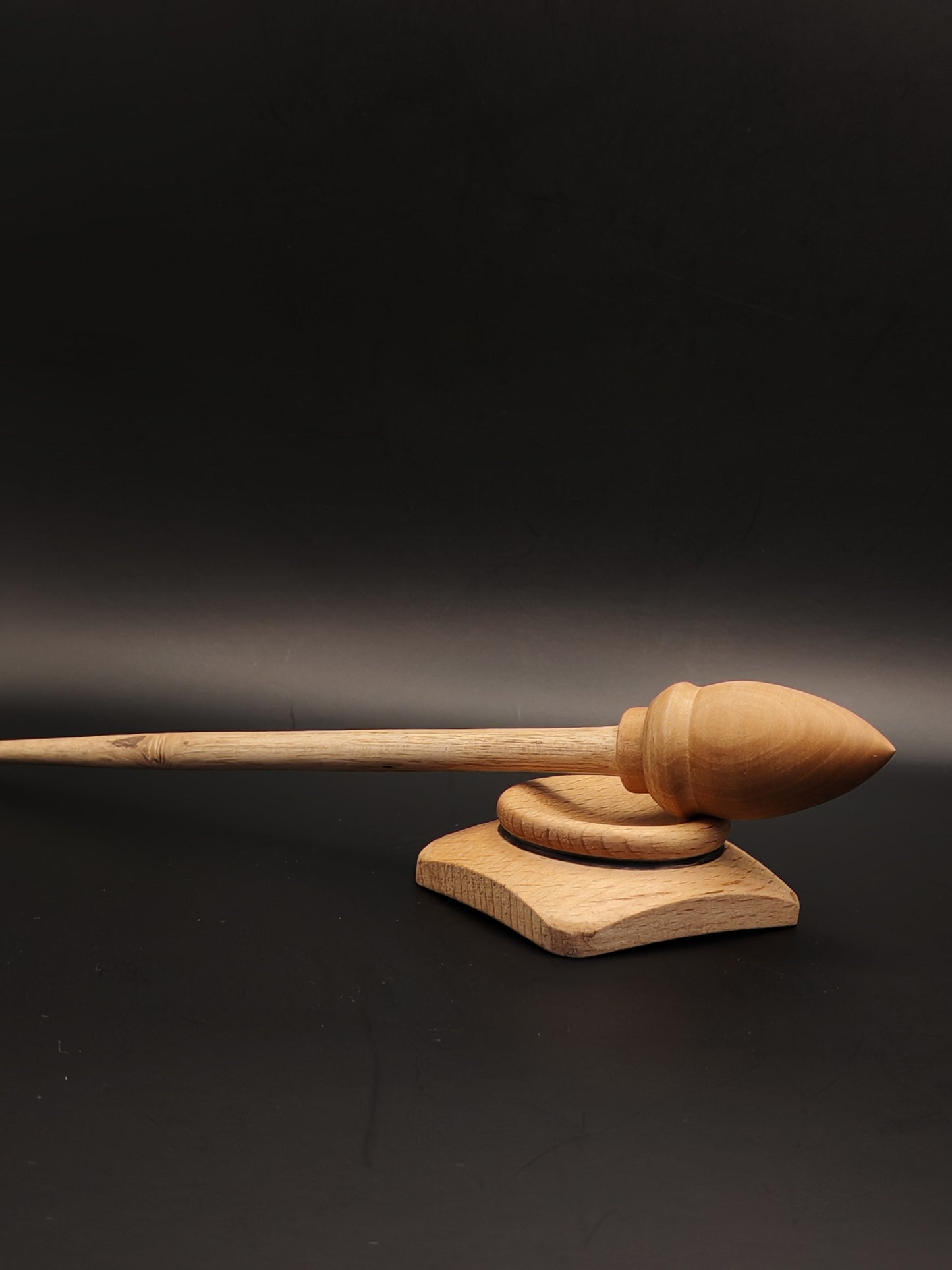 Support Spindle Set: Grey Walnut Shaft & Pear Whorl (25 cm / 9.84 inches, 20 g / 0.71 oz) with Beech Support Bowl