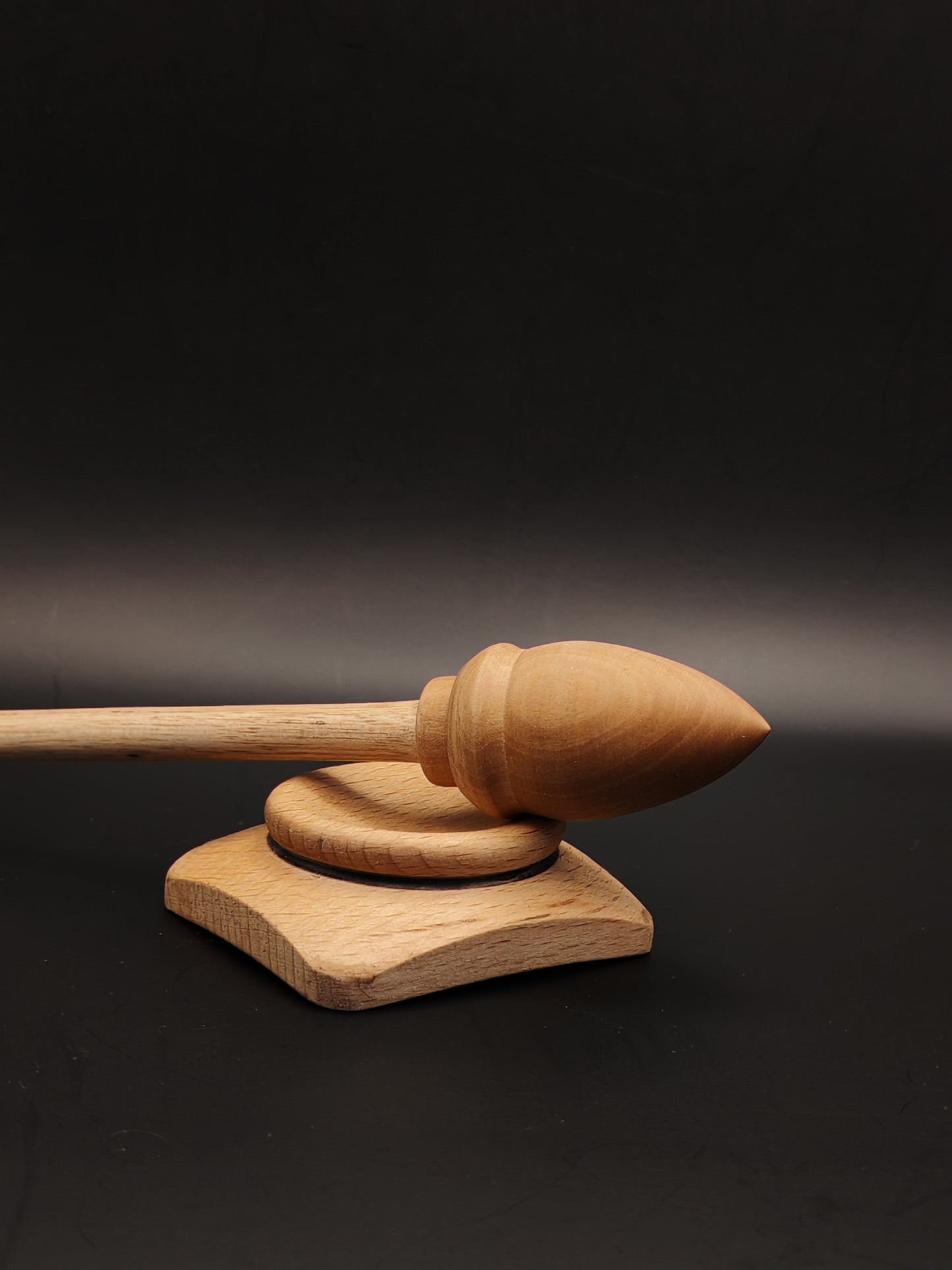 Support Spindle Set: Grey Walnut Shaft & Pear Whorl (25 cm / 9.84 inches, 20 g / 0.71 oz) with Beech Support Bowl