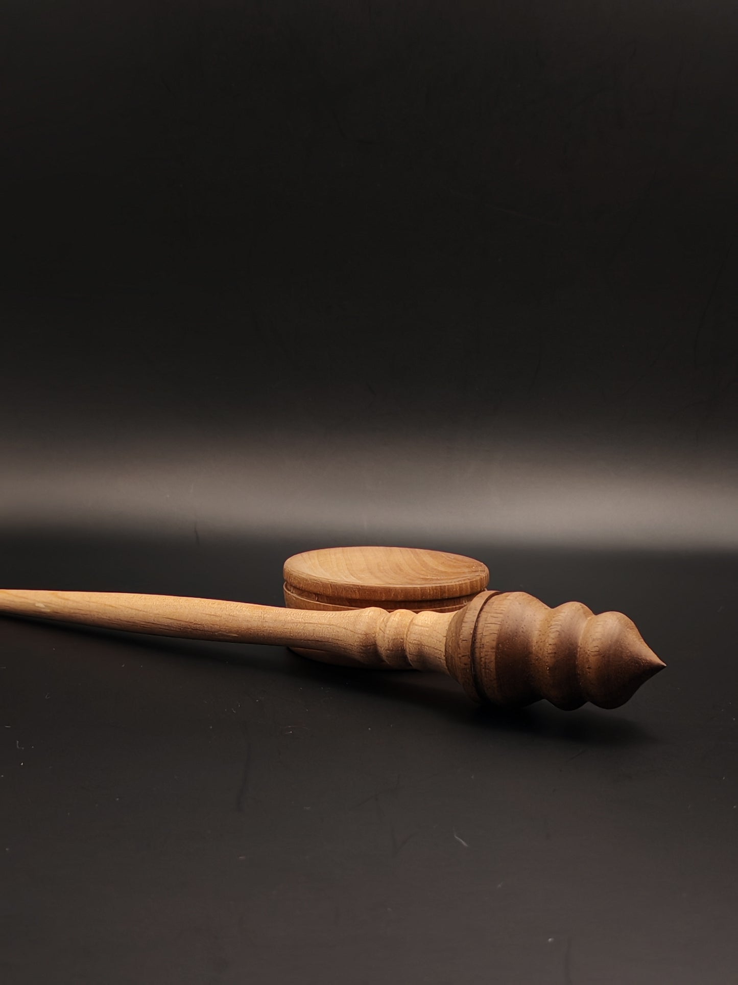 Support Spindle Set: Beech Shaft & Walnut Whorl (25 cm / 9.84 inches, 22 g / 0.78 oz) with Oak Support Bowl