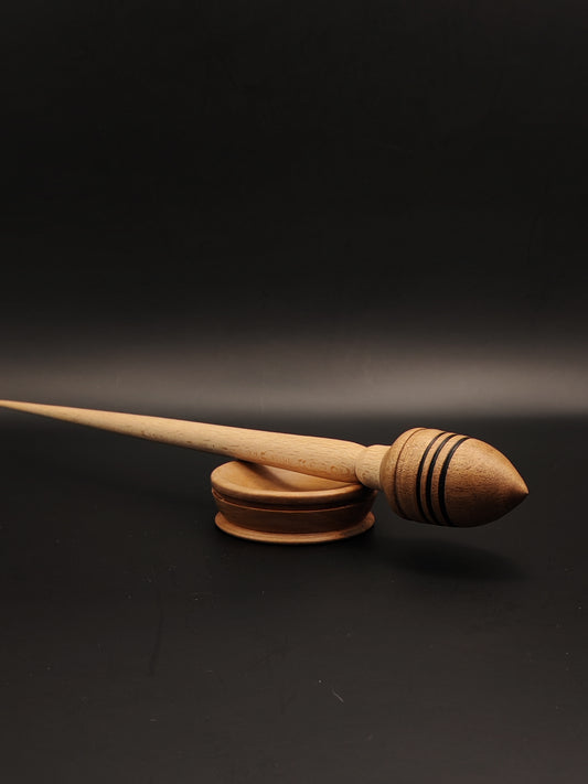 Support Spindle Set: Beech Shaft & Walnut Whorl (24.5 cm / 9.65 inches, 23 g / 0.81 oz) with Pear Support Bowl