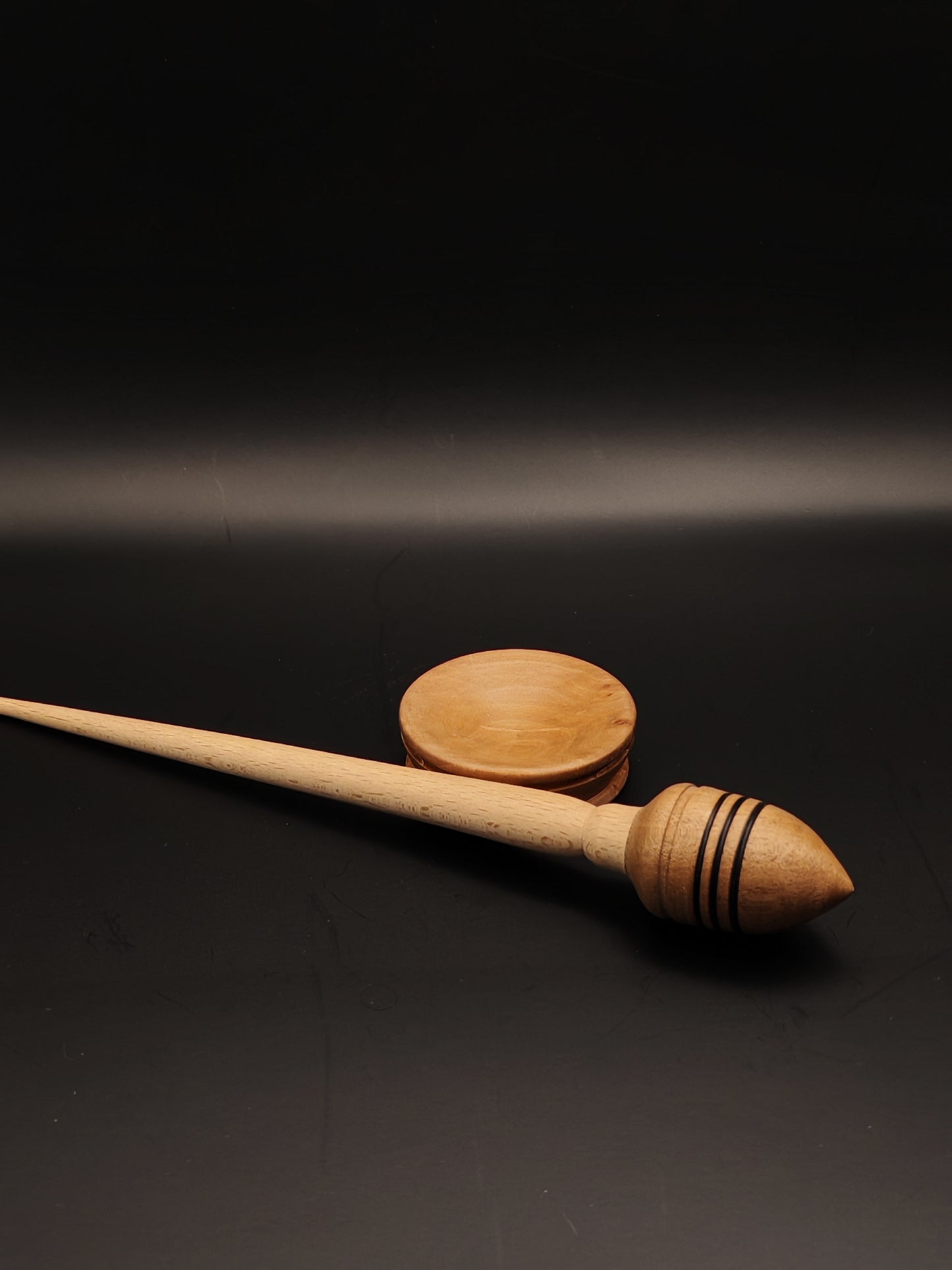 Support Spindle Set: Beech Shaft & Walnut Whorl (24.5 cm / 9.65 inches, 23 g / 0.81 oz) with Pear Support Bowl