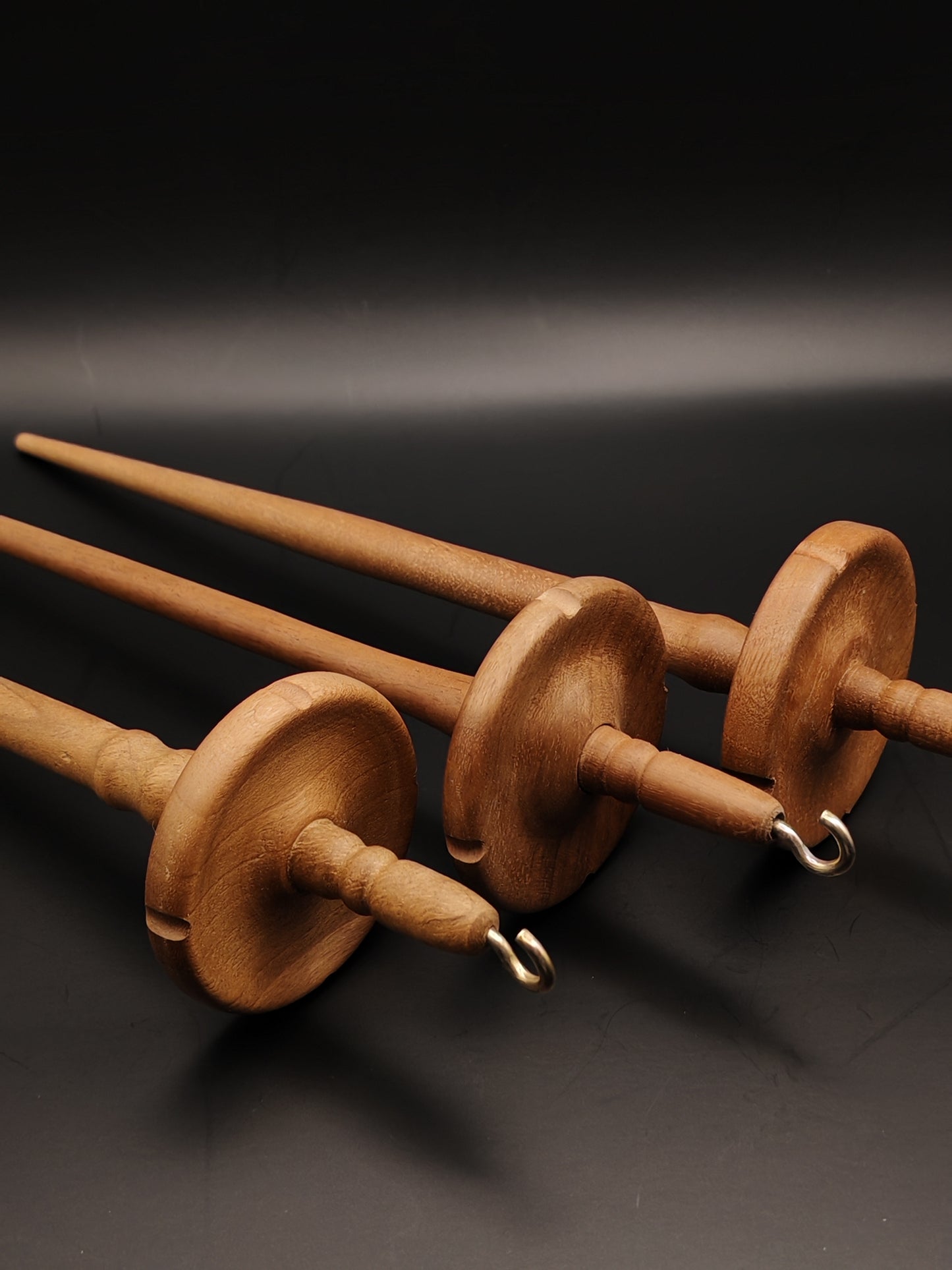 Set of 3 Walnut Drop Spindles: Versatile Tools for Your Spinning Projects