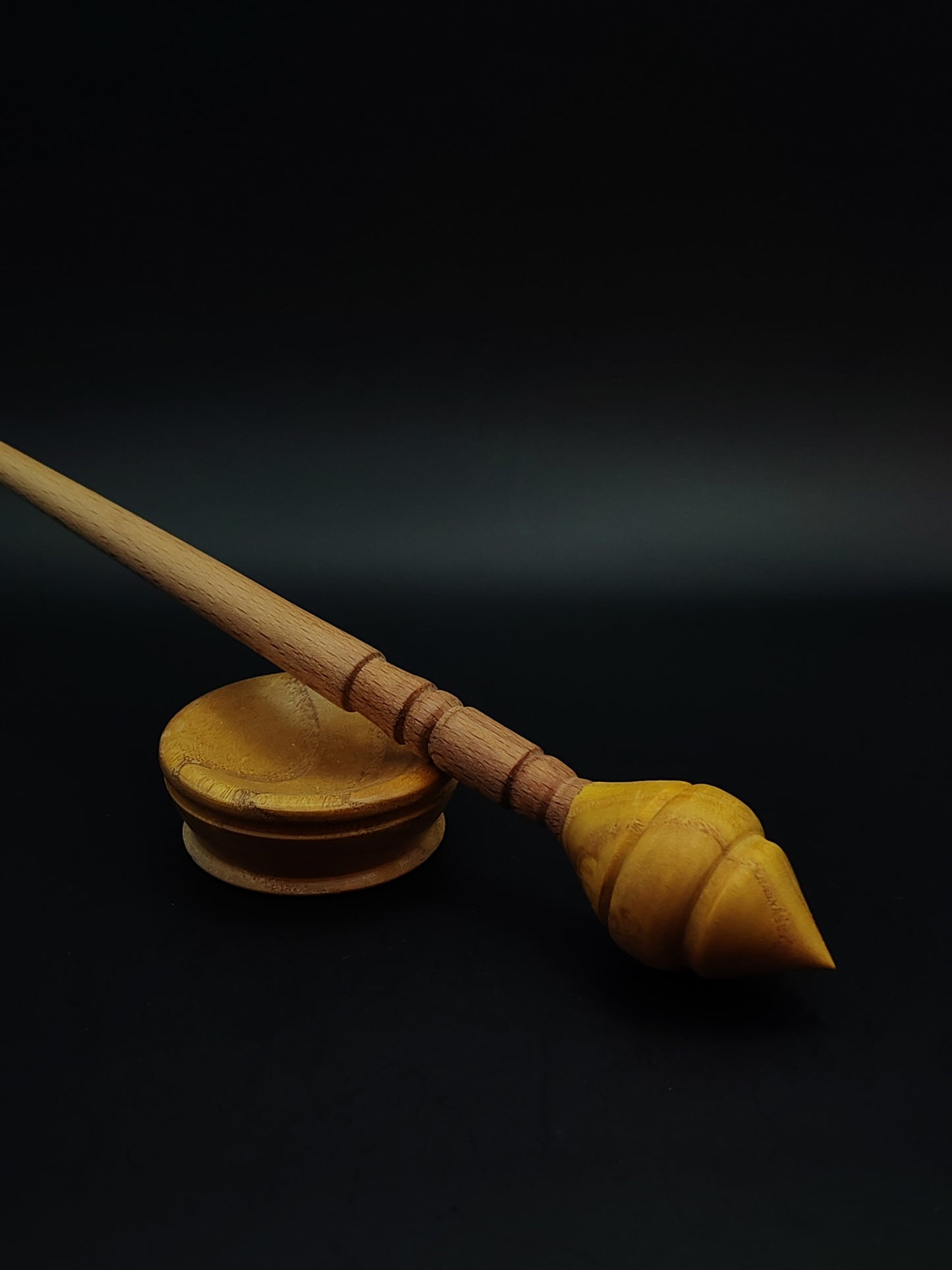 Support Spindle Set: Beech Shaft & Mulberry Whorl (25 cm / 9.84 in • 21 g / 0.74 oz) with Mulberry Support Bowl