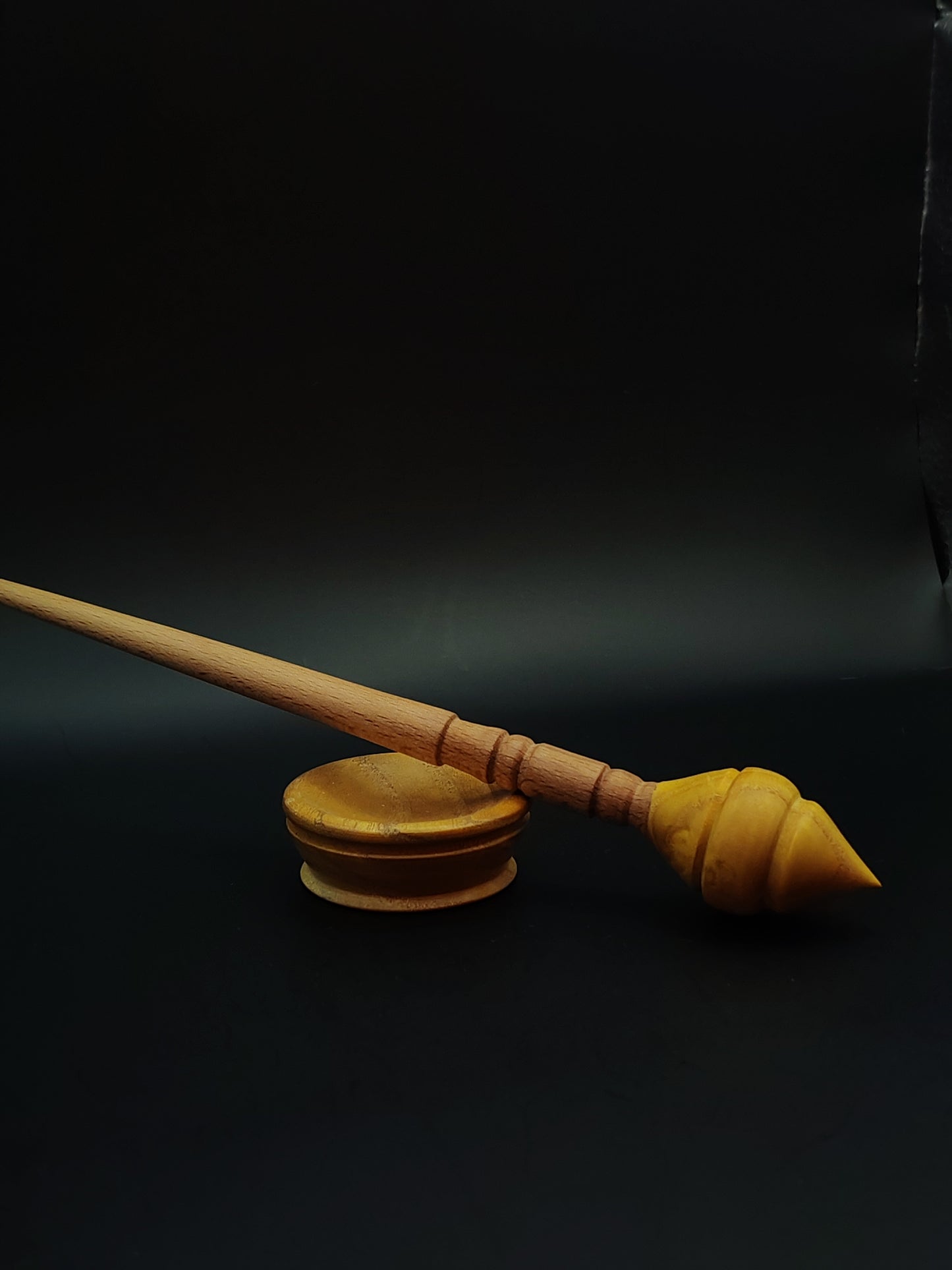 Support Spindle Set: Beech Shaft & Mulberry Whorl (25 cm / 9.84 in • 21 g / 0.74 oz) with Mulberry Support Bowl