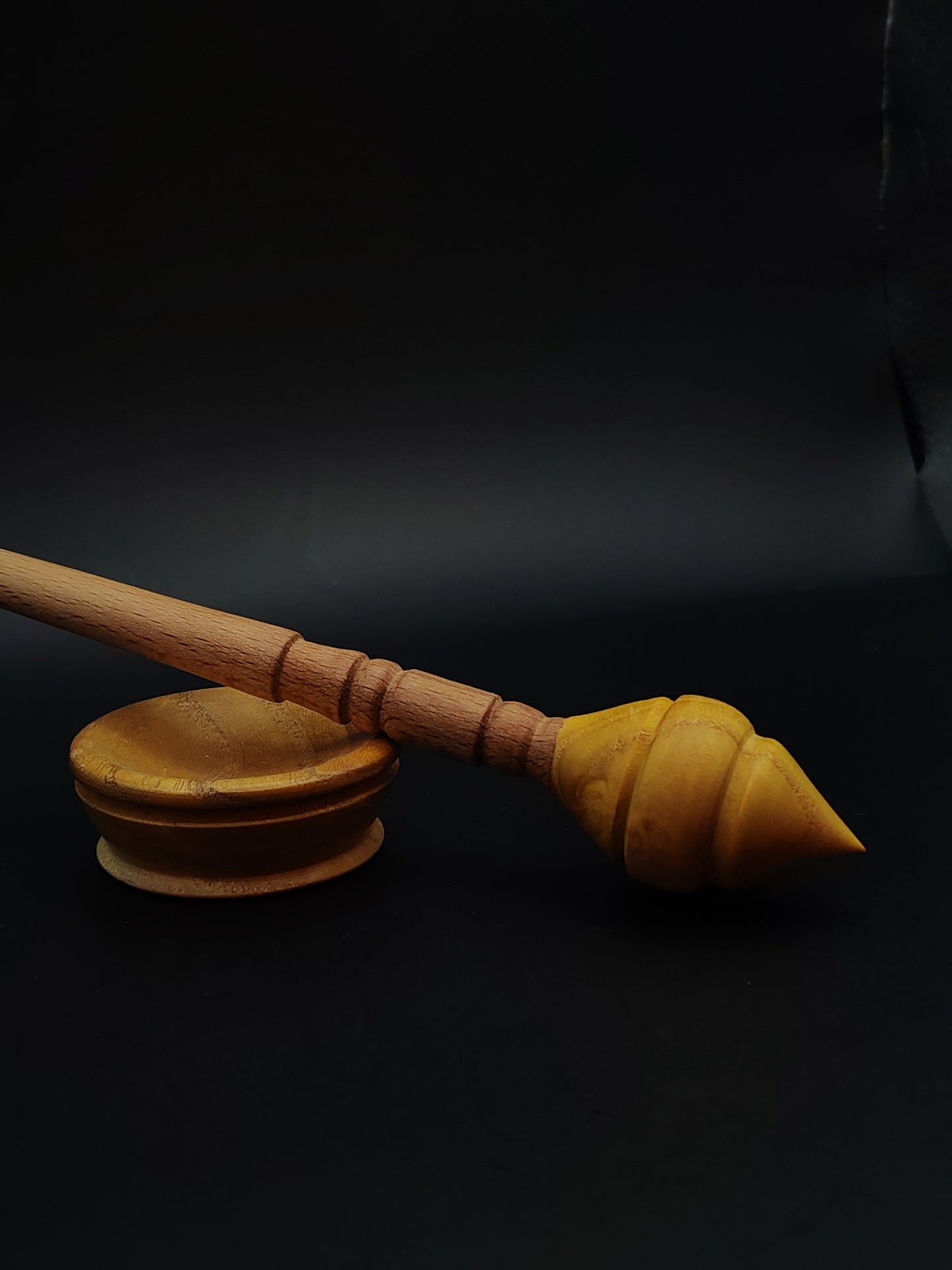 Support Spindle Set: Beech Shaft & Mulberry Whorl (25 cm / 9.84 in • 21 g / 0.74 oz) with Mulberry Support Bowl