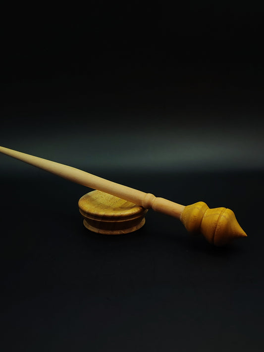 Support Spindle Set: Mulberry Whorl & Sycamore Shaft (24.5 cm / 9.65 in • 17 g / 0.60 oz) with Mulberry Support Bowl