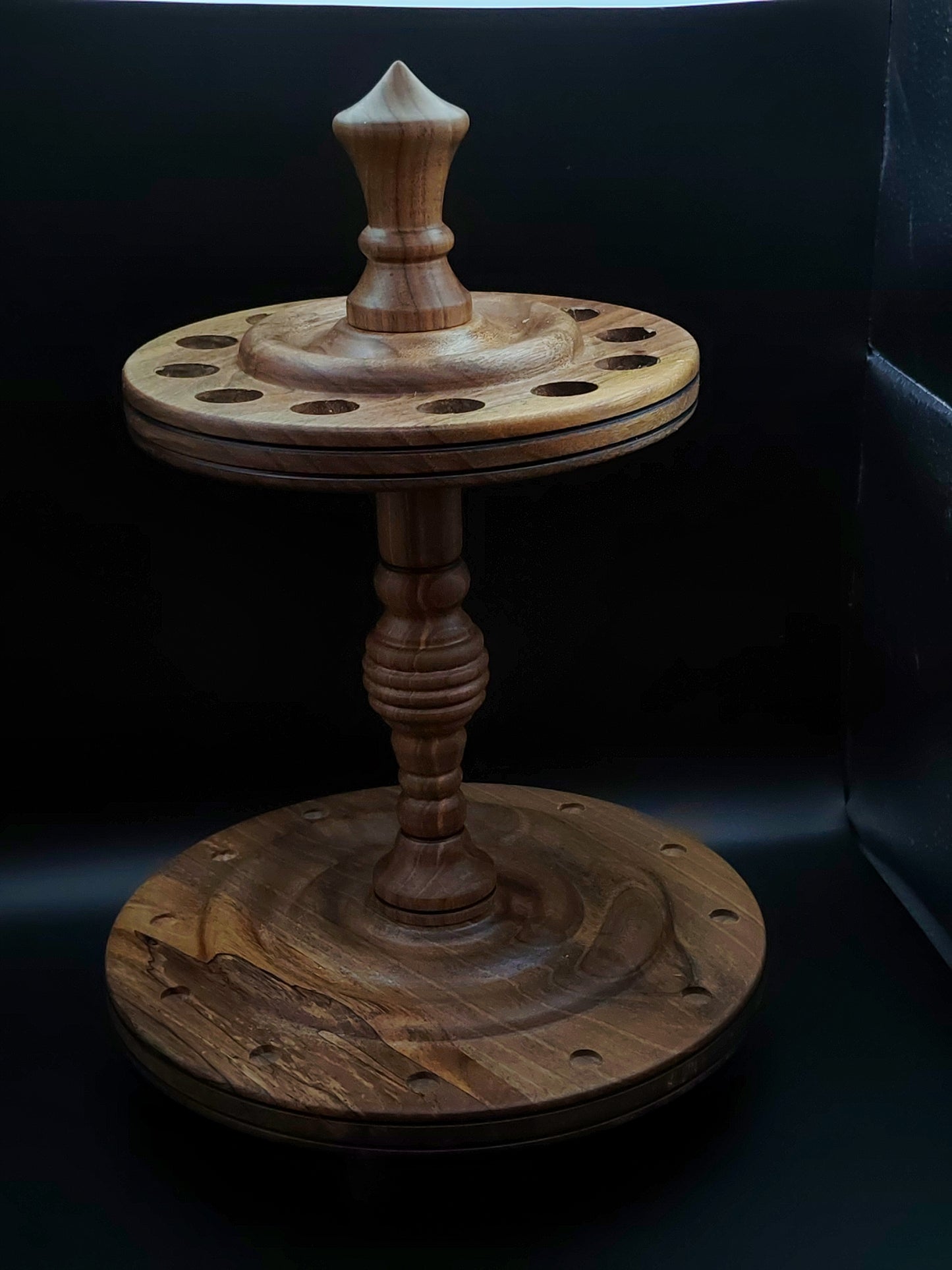 Spindle Stand: Walnut Wood (Holds 12 Spindles, 17 cm / 6.69 in Between Discs)