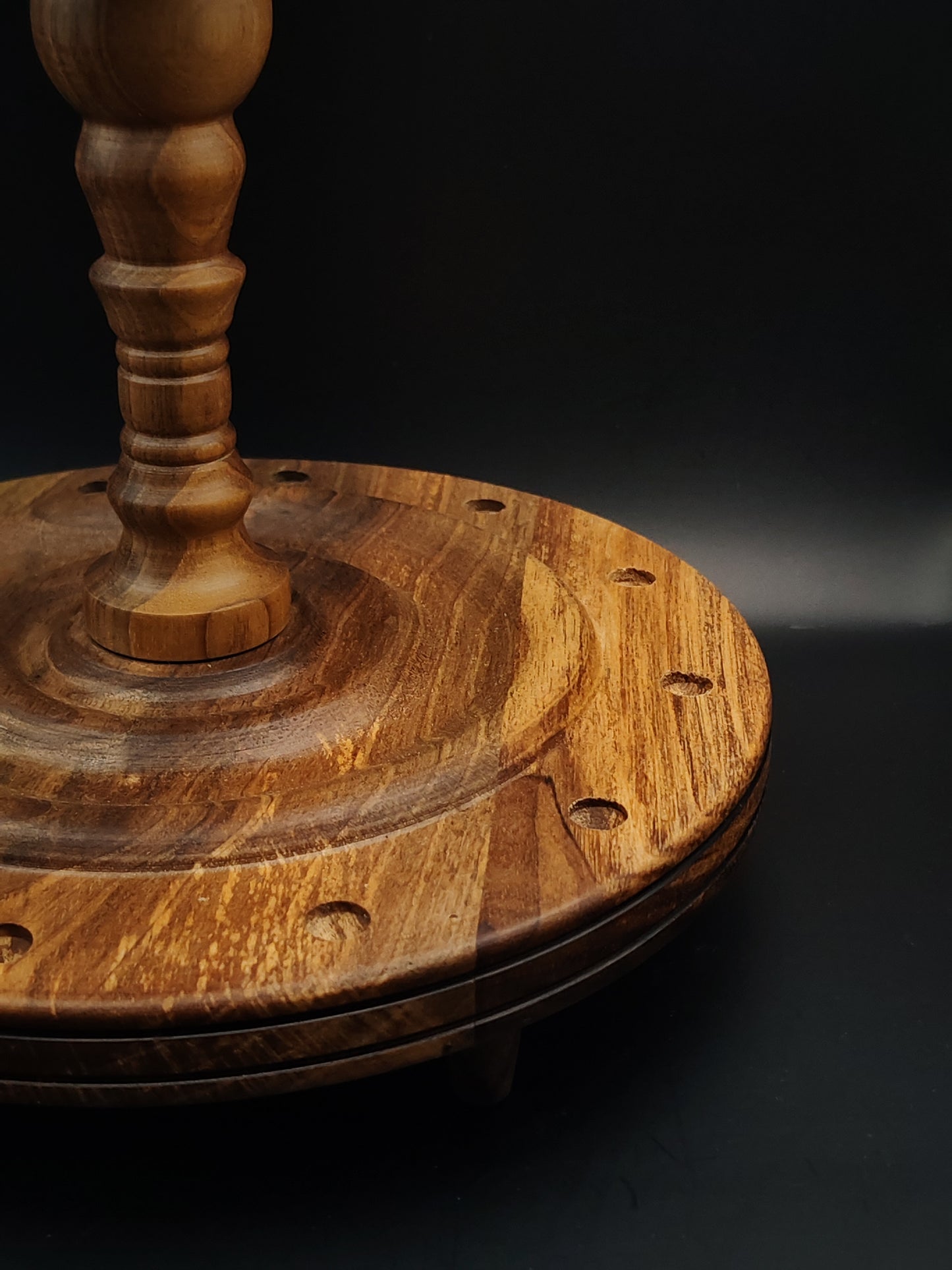 Walnut Spindle Display Stand: 12-Slot Holder for Drop and Support Spindles (17 cm / 6.69 in spacing)