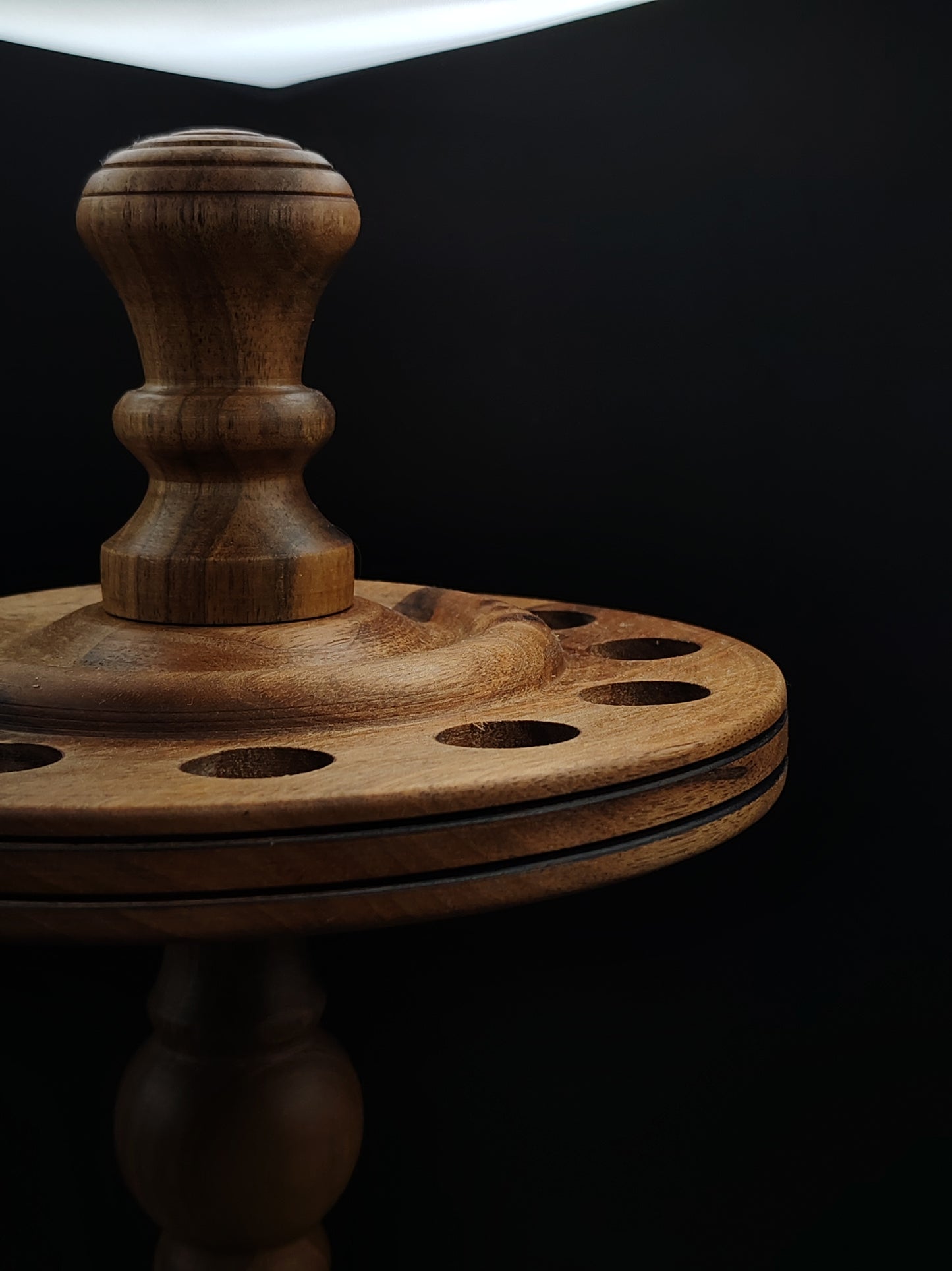 Walnut Spindle Display Stand: 12-Slot Holder for Drop and Support Spindles (17 cm / 6.69 in spacing)