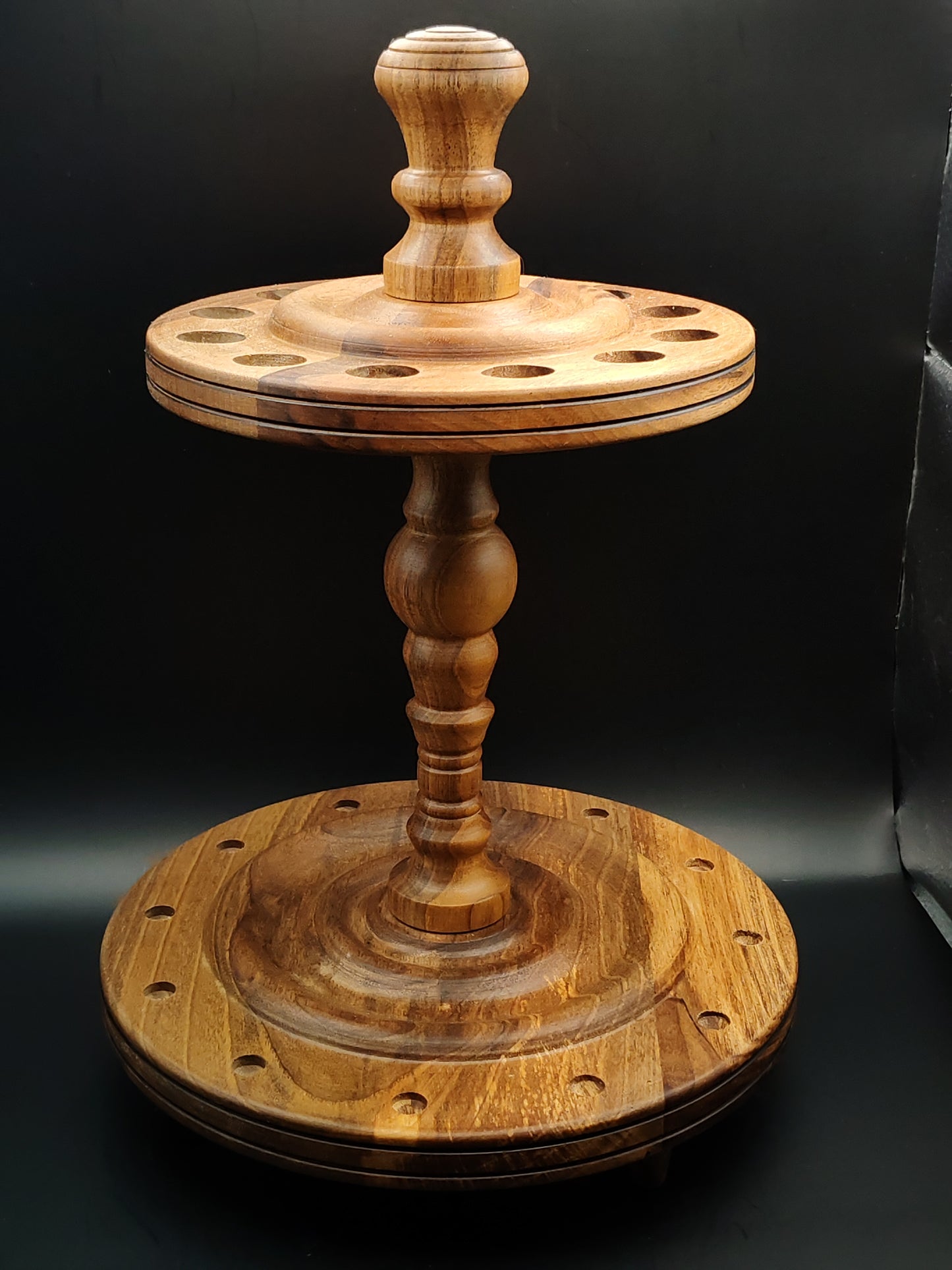 Walnut Spindle Display Stand: 12-Slot Holder for Drop and Support Spindles (17 cm / 6.69 in spacing)