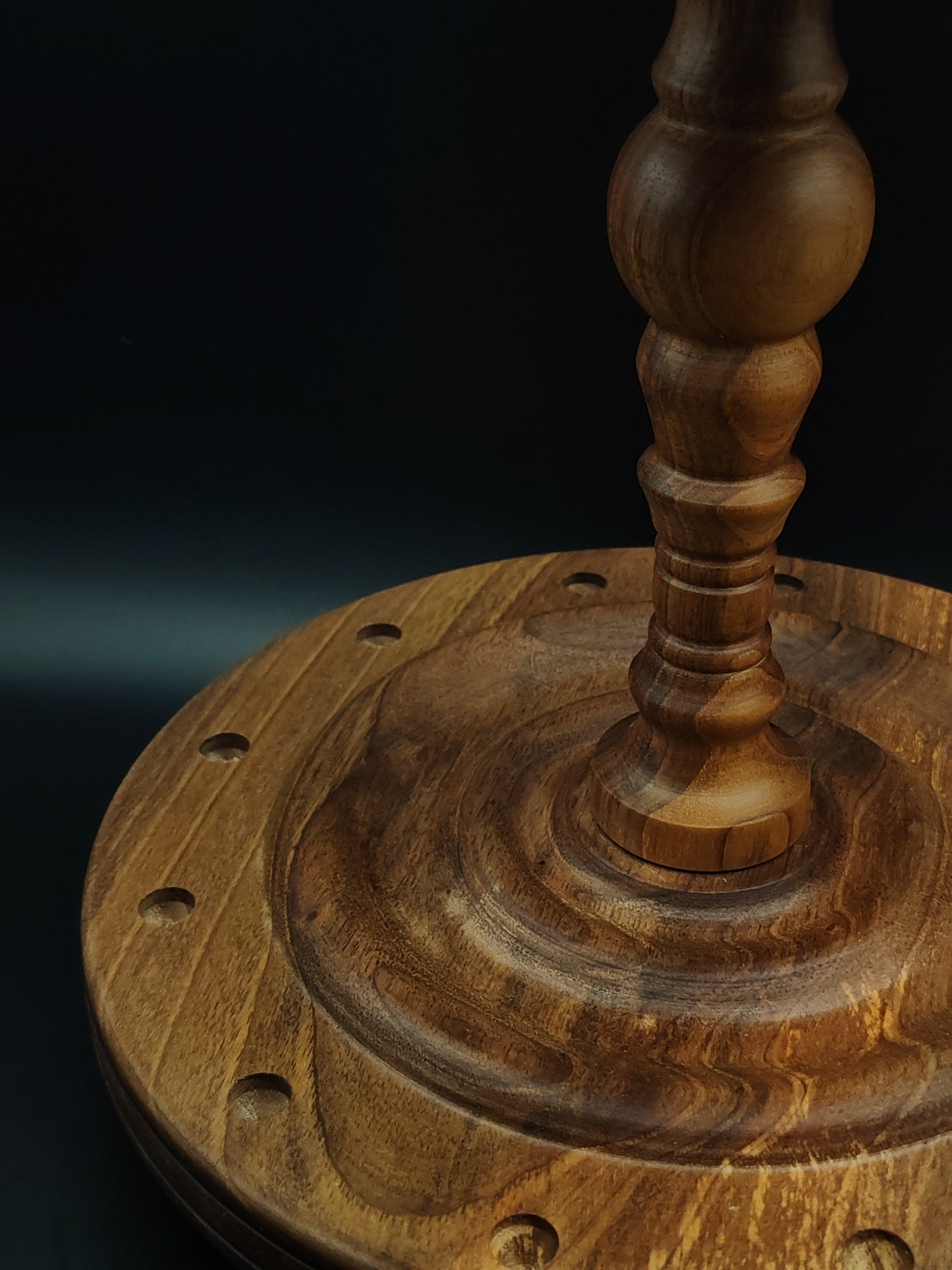 Walnut Spindle Display Stand: 12-Slot Holder for Drop and Support Spindles (17 cm / 6.69 in spacing)