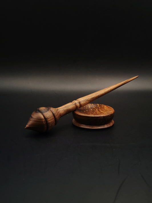 Support Spindle Set: Beech Shaft & Pear Whorl (21.5 cm / 8.46 in, 19 g / 0.67 oz) with Apple Support Bowl