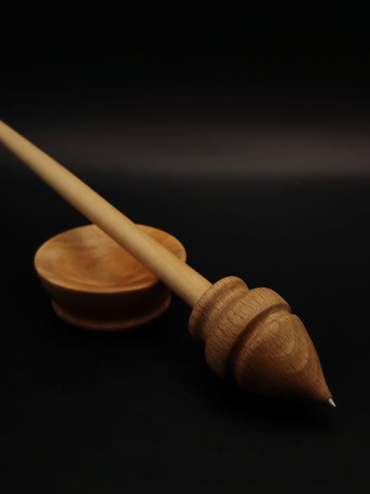 Support Spindle Set: Beech Whorl & Pear Shaft (24 cm / 9.45 in, 19 g / 0.67 oz) with Pear Wood Support Bowl