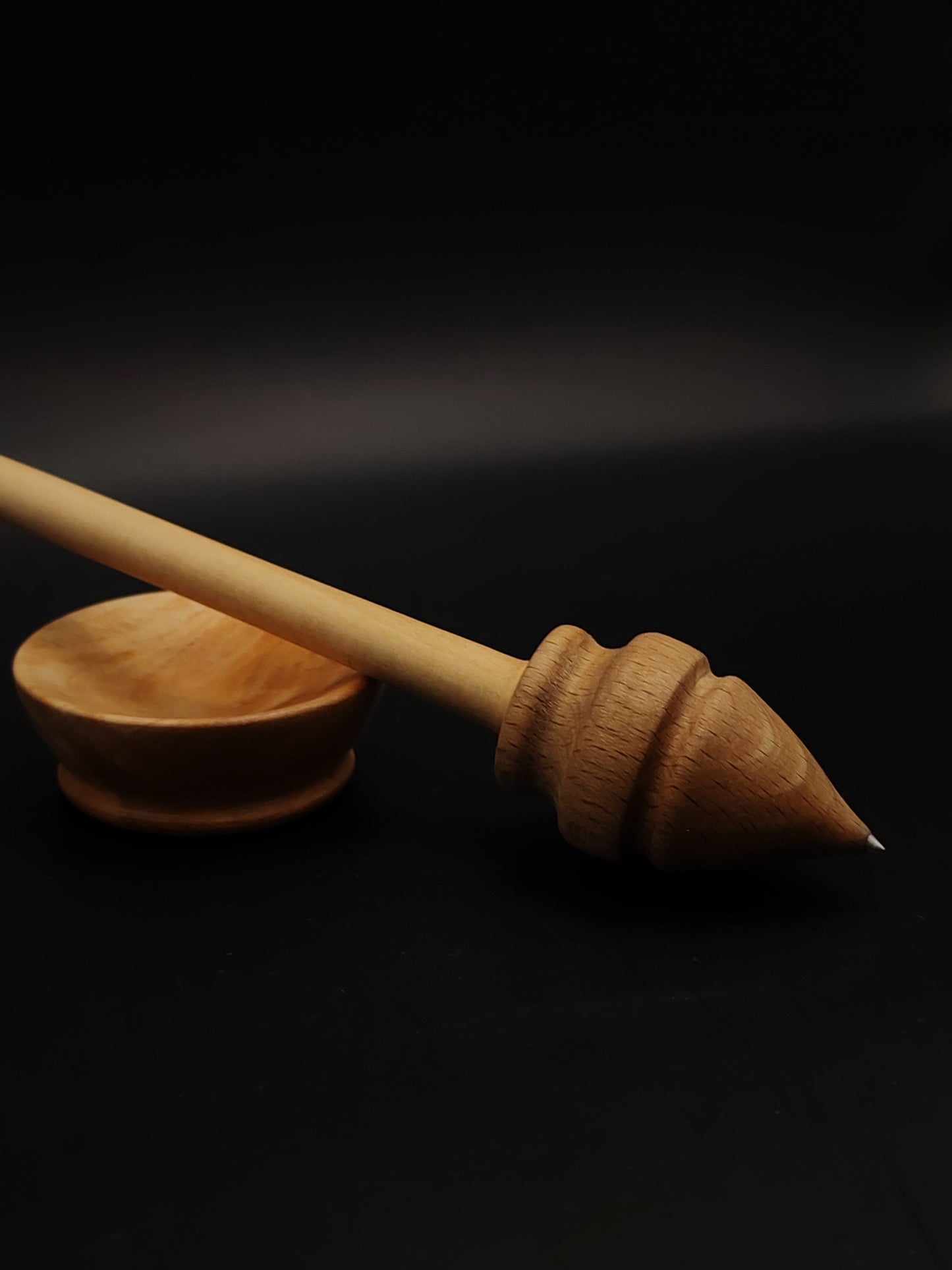 Support Spindle Set: Beech Whorl & Pear Shaft (24 cm / 9.45 in, 19 g / 0.67 oz) with Pear Wood Support Bowl