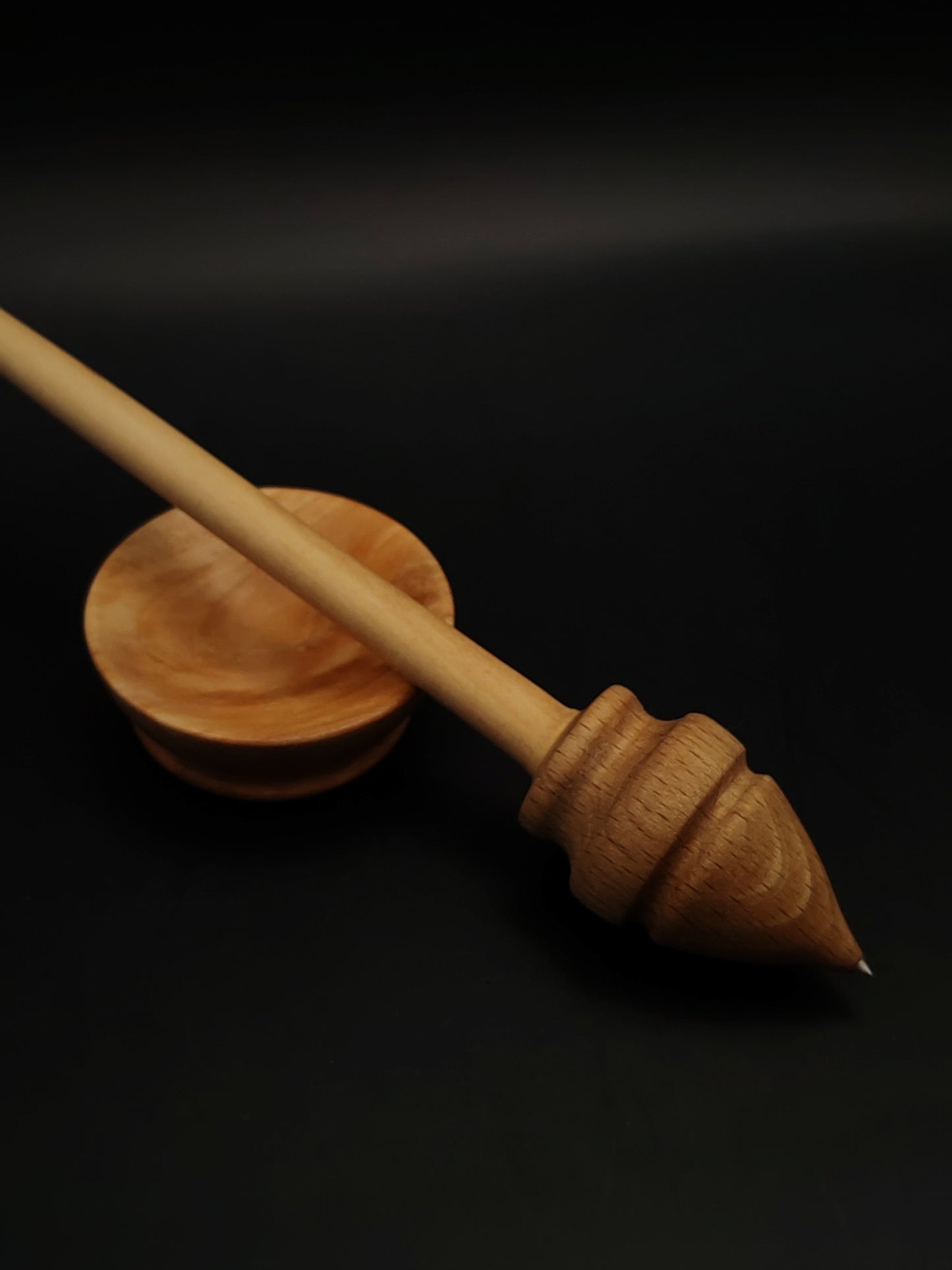 Support Spindle Set: Beech Whorl & Pear Shaft (24 cm / 9.45 in, 19 g / 0.67 oz) with Pear Wood Support Bowl