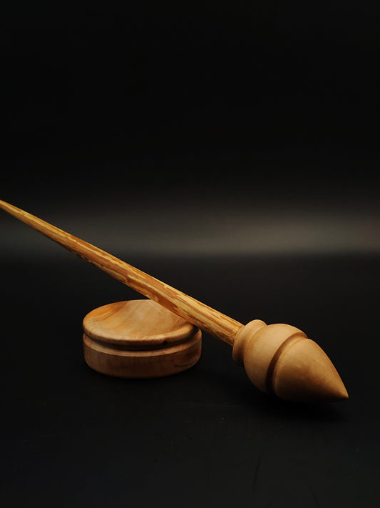 Support Spindle Set: Pear Whorl & Alder Shaft (26 cm / 10.24 in, 19 g / 0.67 oz) with Pear Support Bowl