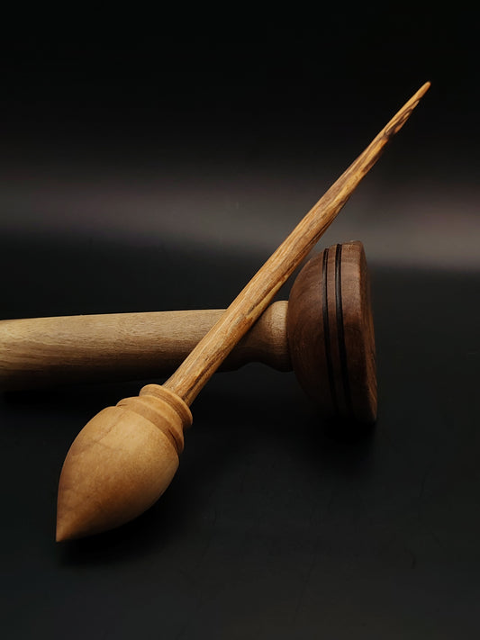 Support Spindle Set: Pear Whorl & Alder Shaft (25 cm / 9.84 in, 18 g / 0.63 oz) with Walnut Lap Support Bowl