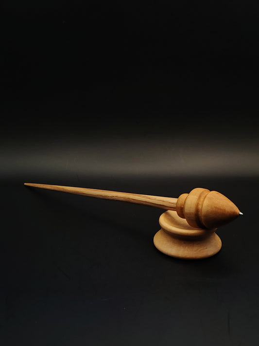 Support Spindle Set – Pear Whorl with Metal Tip & Oak Shaft – 18g / 0.63oz, 23.5cm / 9.25in – With Pear Support Bowl