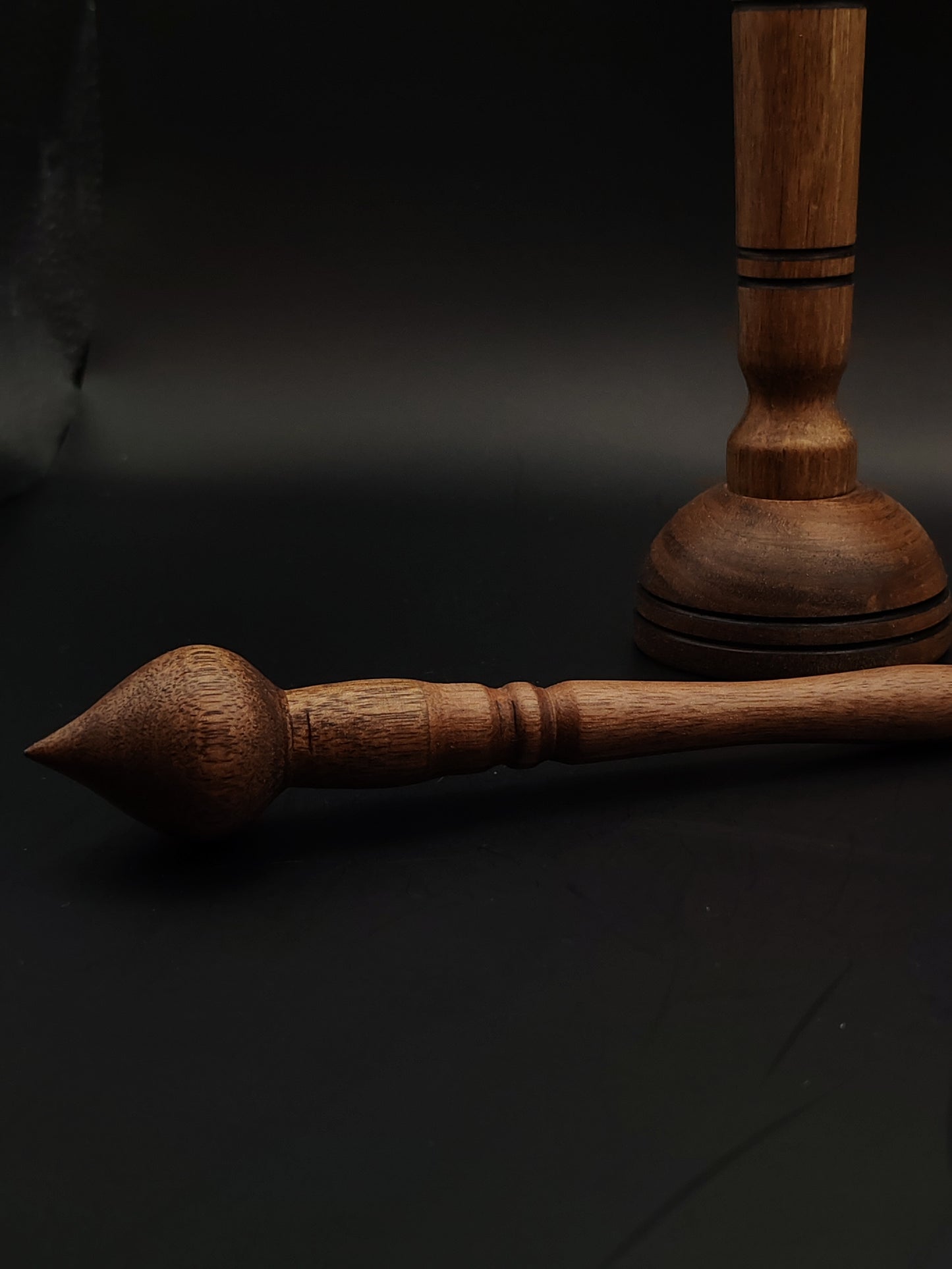 Support Spindle – Walnut Wood (24.5 cm / 9.6″, 19 g / 0.67 oz) + Walnut Lap Spinning Bowl | Artisan Handmade by Kravelli