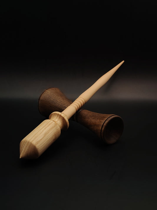 Artisan Support Spindle Set: Chestnut Whorl & Pear Shaft (27.5 cm / 10.83 in, 27 g / 0.95 oz) with Walnut Lap Support Bowl