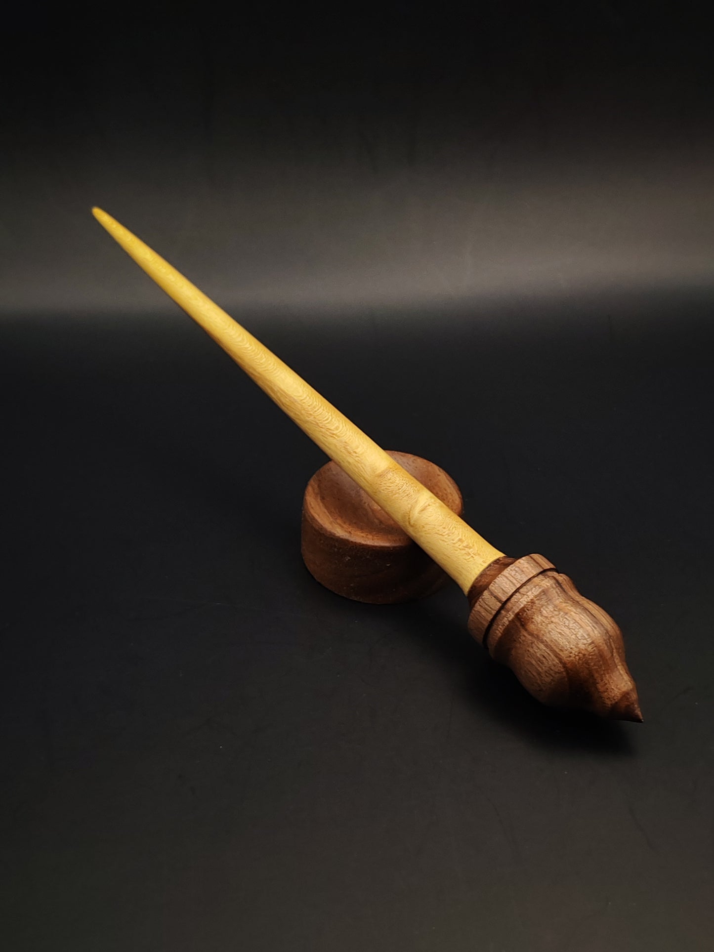 Mini Support Spindle Set: Walnut Whorl & Mulberry Shaft (19.5 cm / 7.68 in, 15 g / 0.53 oz) with Tiny Walnut Support Bowl