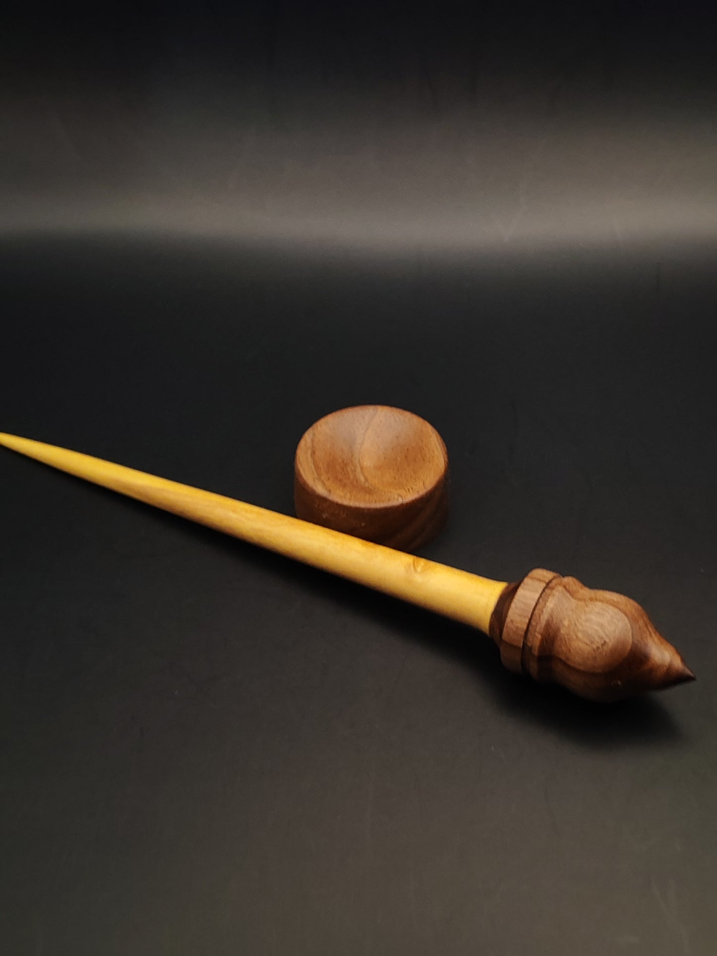 Mini Support Spindle Set: Walnut Whorl & Mulberry Shaft (19.5 cm / 7.68 in, 15 g / 0.53 oz) with Tiny Walnut Support Bowl