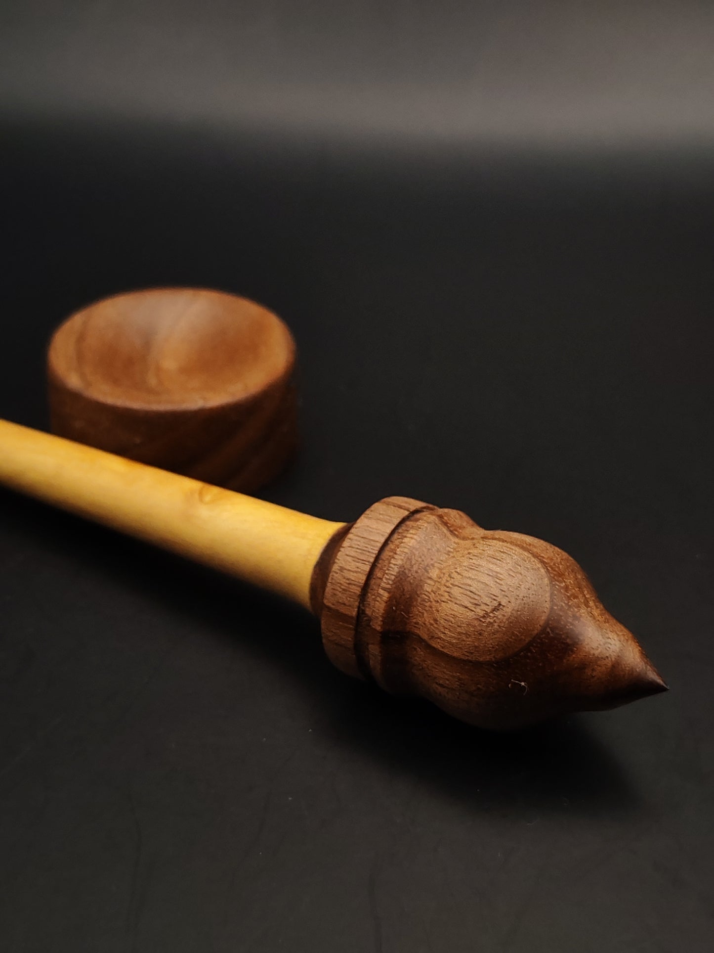 Mini Support Spindle Set: Walnut Whorl & Mulberry Shaft (19.5 cm / 7.68 in, 15 g / 0.53 oz) with Tiny Walnut Support Bowl