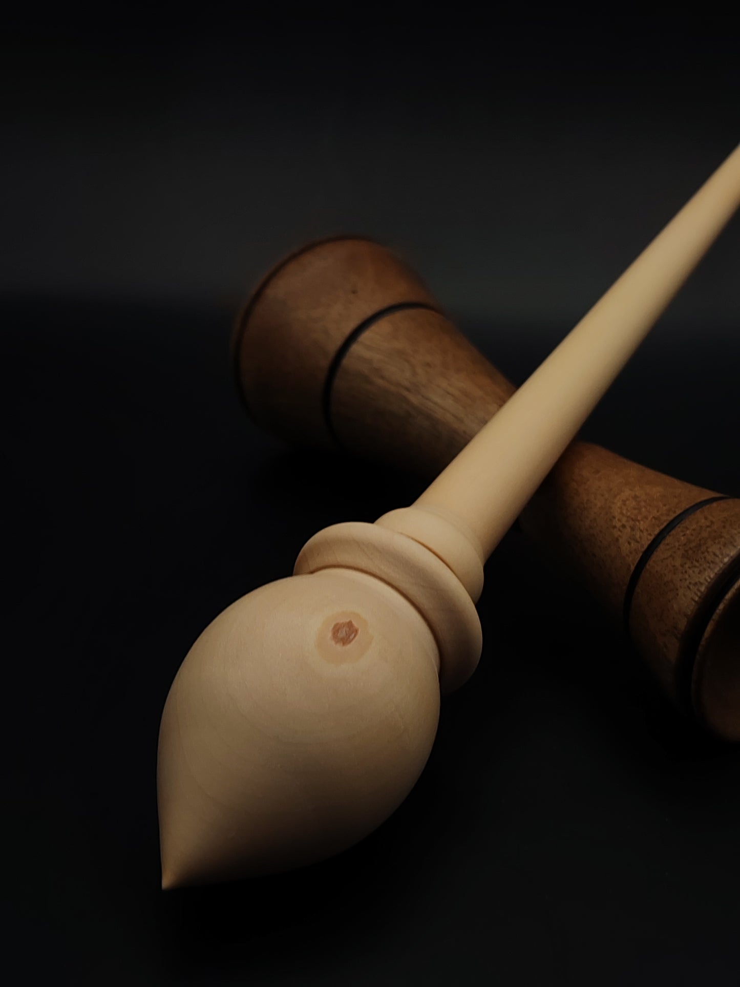 Support Spindle Set – White Pear (Panta) Wood – 33g / 1.16oz, 28.5cm / 11.22in – With Walnut Lap Support Bowl | Organic Wax Finish | Kravelli Spindles