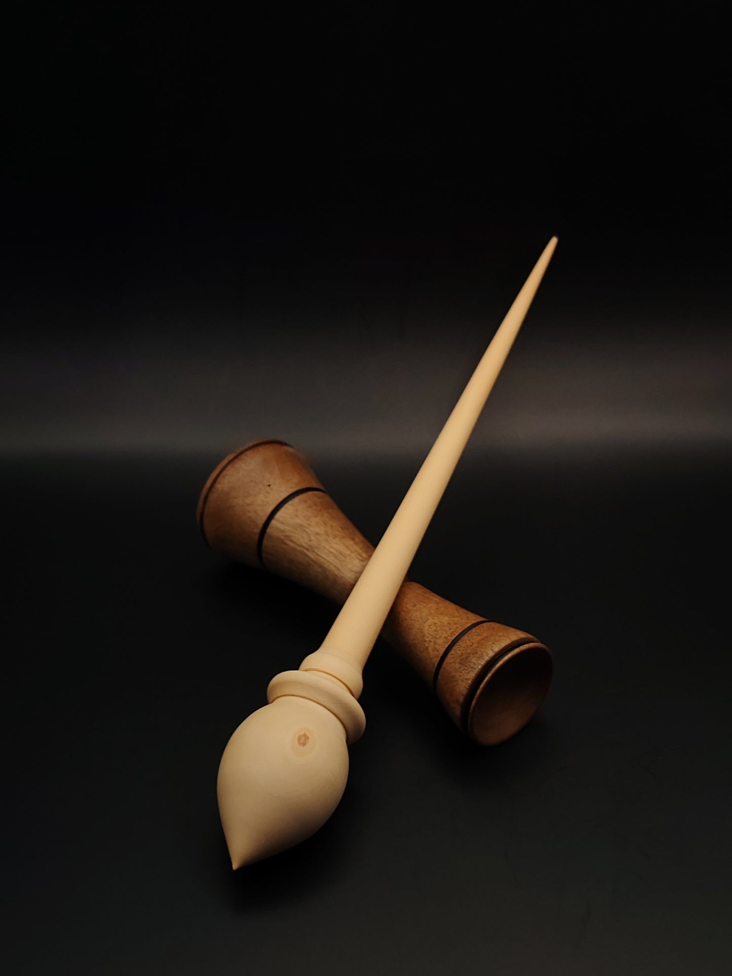 Support Spindle Set – White Pear (Panta) Wood – 33g / 1.16oz, 28.5cm / 11.22in – With Walnut Lap Support Bowl | Organic Wax Finish | Kravelli Spindles