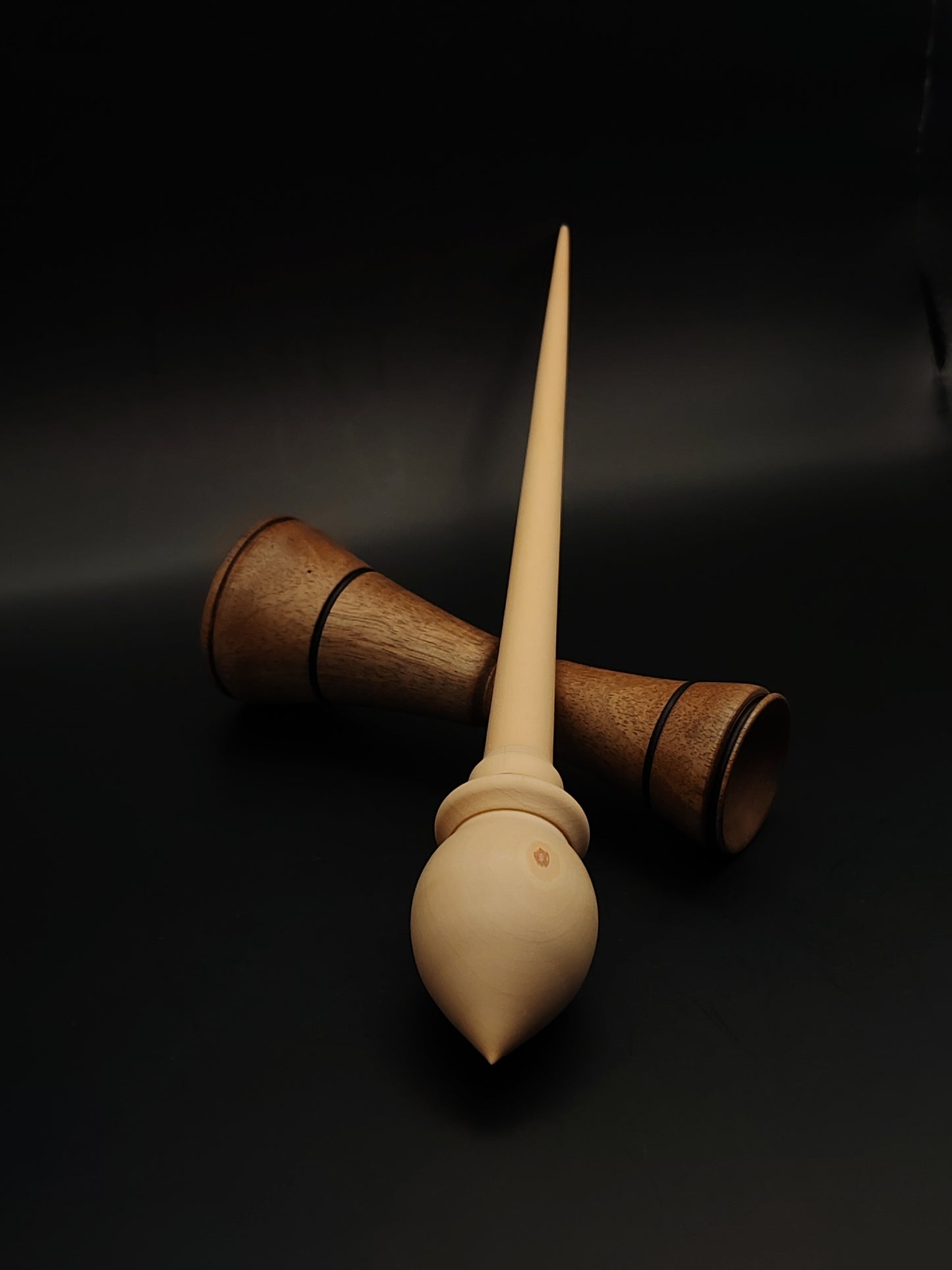 Support Spindle Set – White Pear (Panta) Wood – 33g / 1.16oz, 28.5cm / 11.22in – With Walnut Lap Support Bowl | Organic Wax Finish | Kravelli Spindles