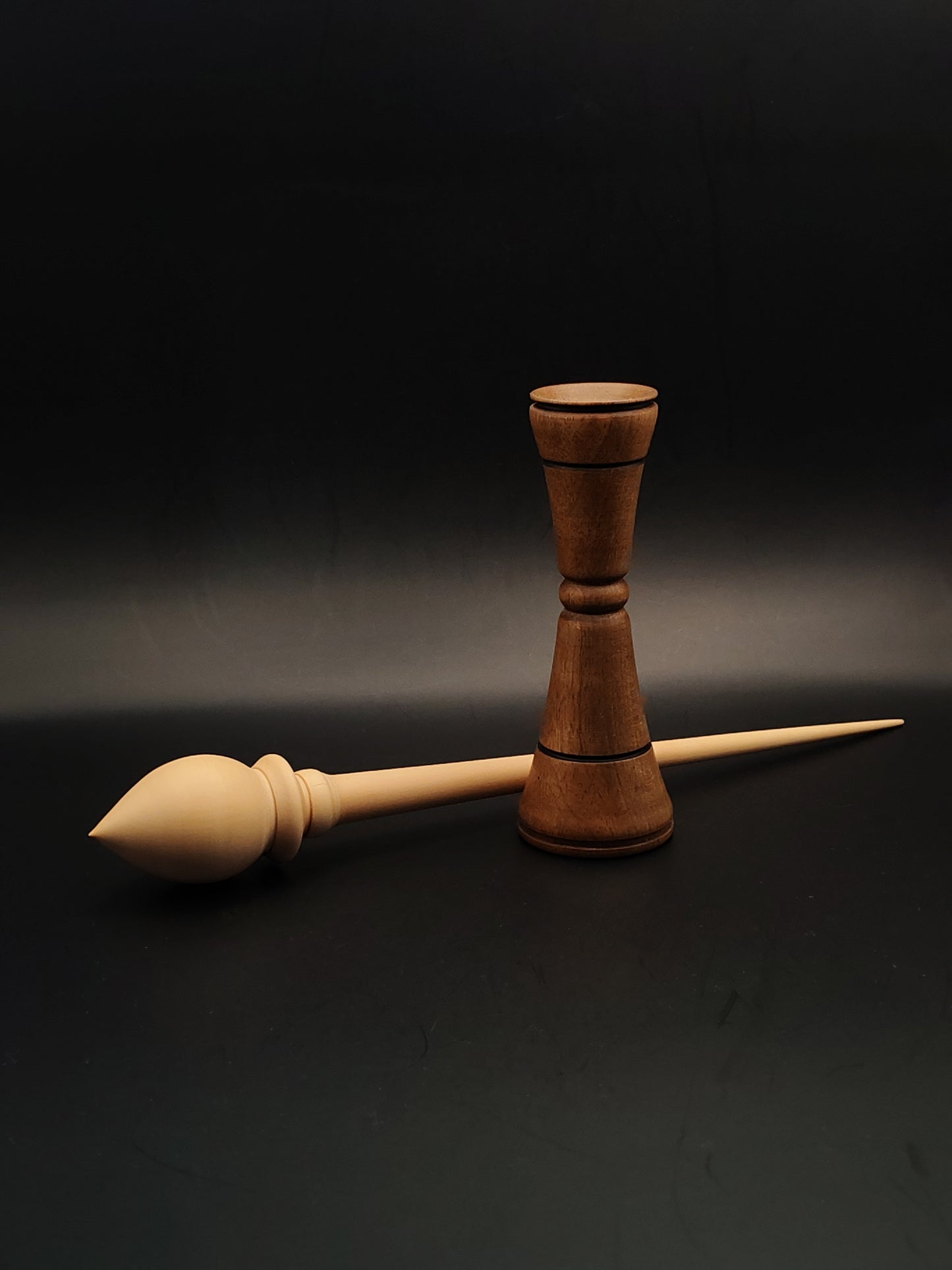 Support Spindle Set – White Pear (Panta) Wood – 33g / 1.16oz, 28.5cm / 11.22in – With Walnut Lap Support Bowl | Organic Wax Finish | Kravelli Spindles