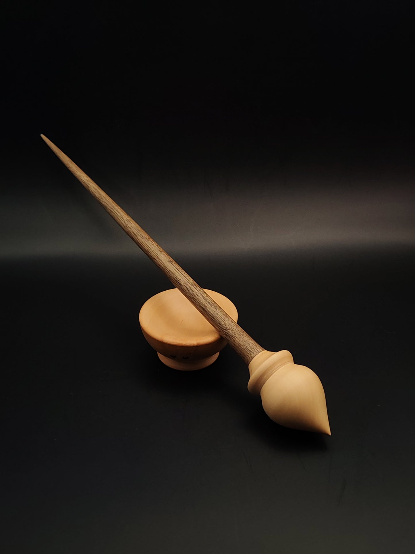 Support Spindle Set – Pear Whorl & Walnut Shaft – 24g / 0.85oz, 27cm / 10.62in – With Pear Support Bowl | Organic Wax Finish | Kravelli Spindles
